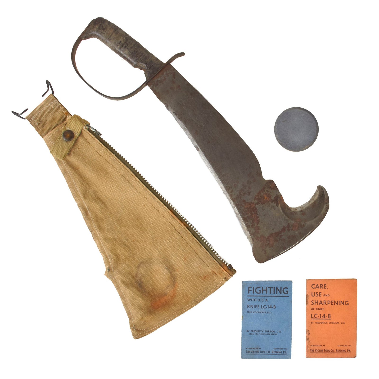 Original U.S. WWII LC-14-B Woodman Pal Survival Axe by Victor Tool Company with Belt Scabbard, Manuals and Whetstone