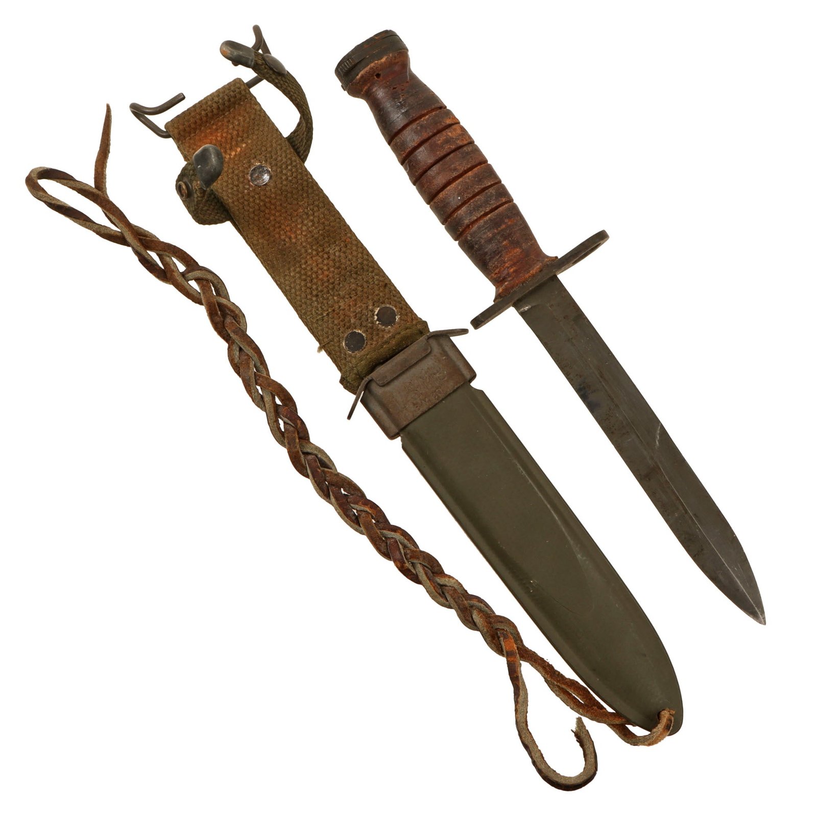 Original U.S. WWII M4 Bayonet by Utica Cutlery for the M1 Carbine with Updated M8 Scabbard by B.M. Co