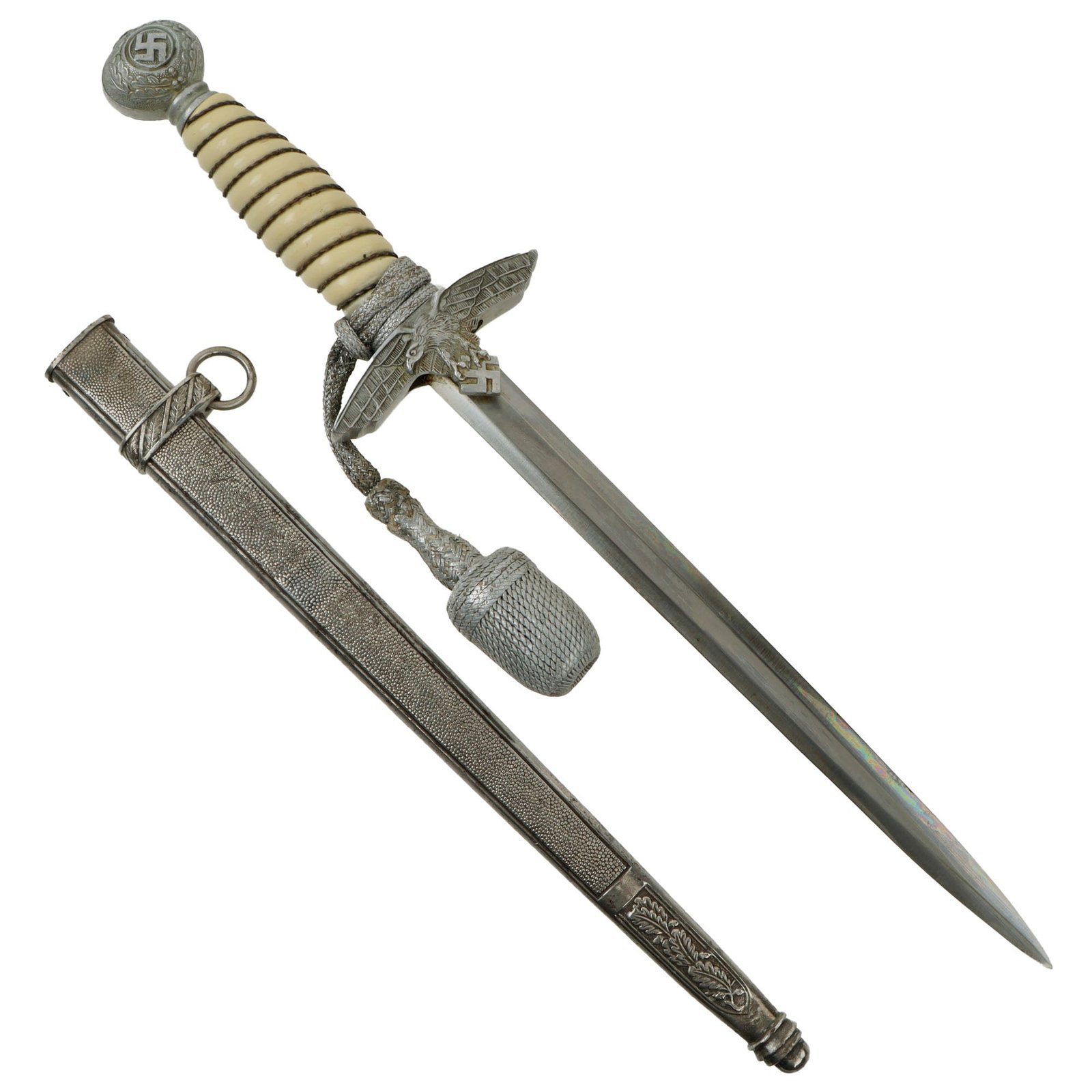 Original WWII German 2nd Model Luftwaffe Dagger by Rare Maker C. Gustav Spitzer AG with Scabbard and Portepee