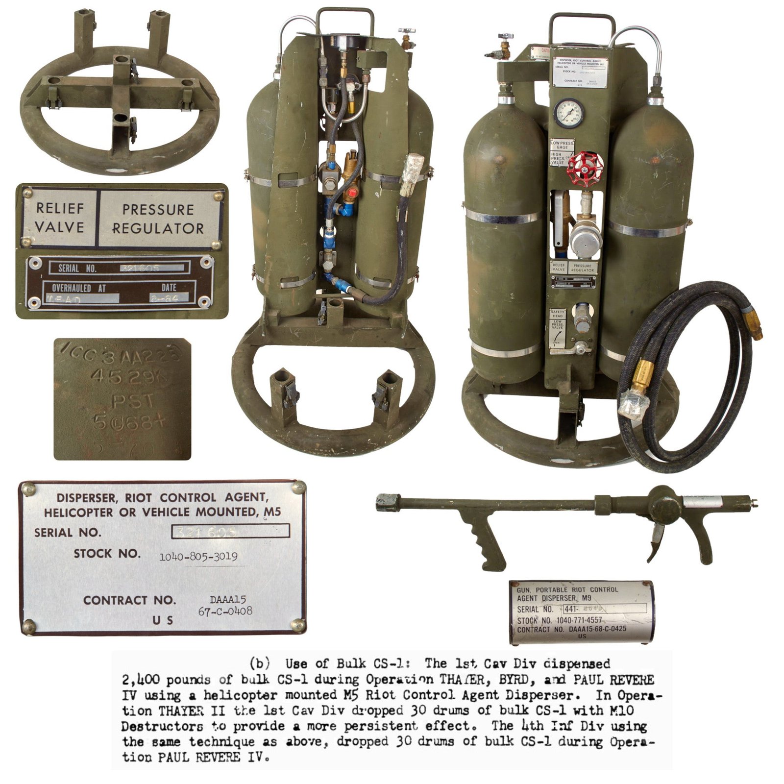 Original U.S. Vietnam War Era 1967-Dated M5 Helicopter / Vehicle Mounted Riot Control Agent Disperser Overhauled in 1984 with M9 Agent Disperser Wand - Used by 1st Cavalry Division in Vietnam