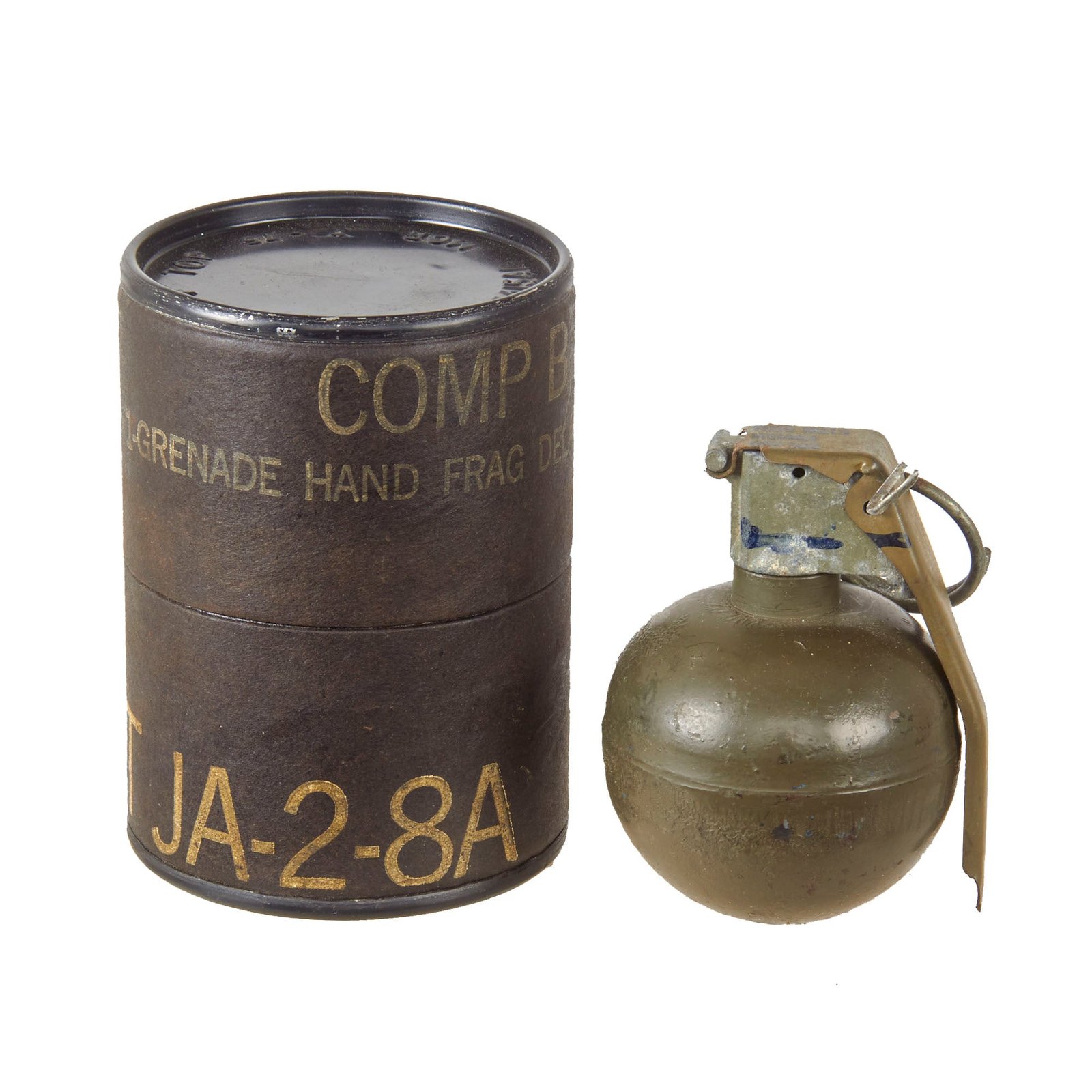 Original U.S. Vietnam War Era M67 Practice Fragmentation Hand Grenade with M213 Fuze in Original Husk - Inert