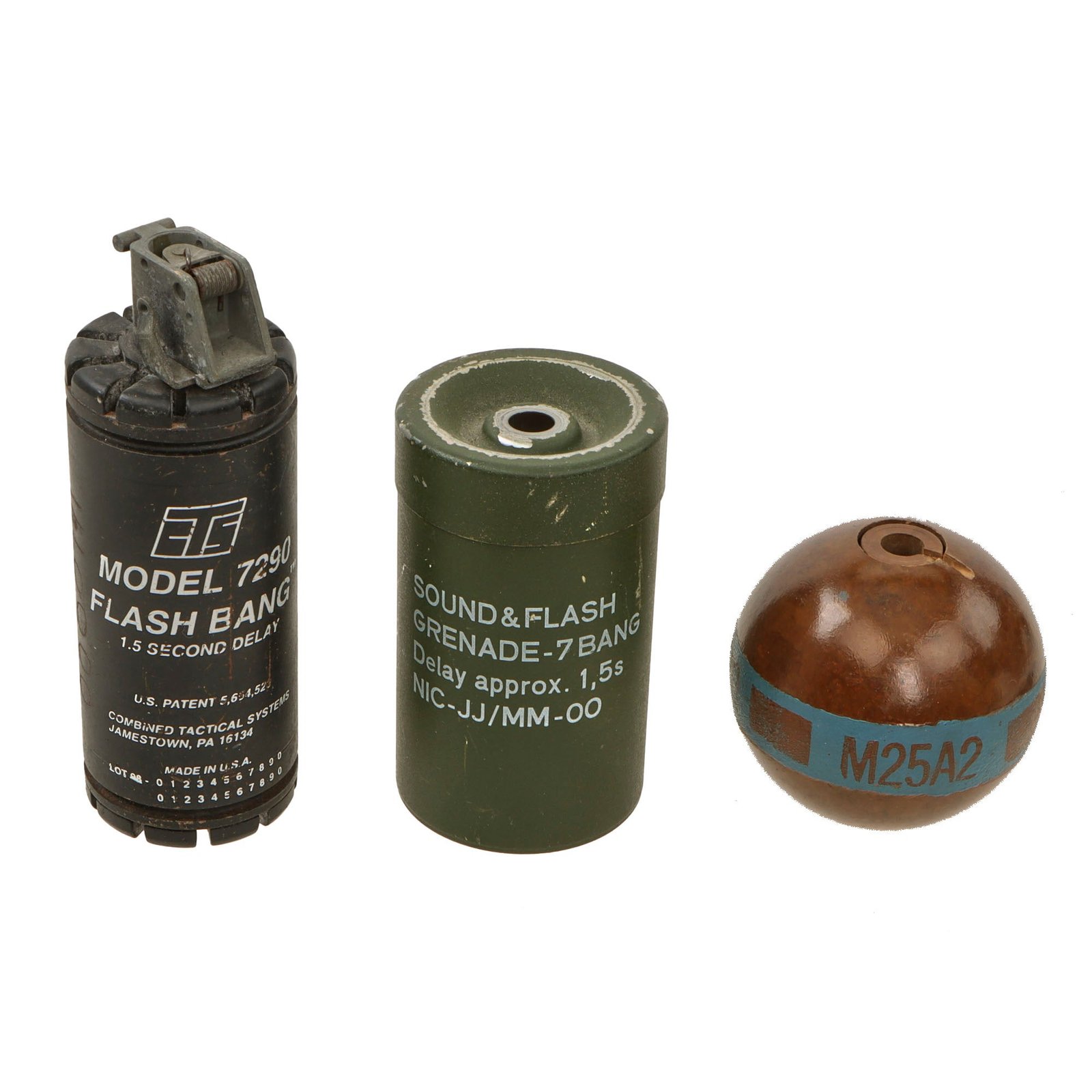 Original U.S. Vietnam War - Current Flashbang & M25A2 Training Grenade Lot - Three Items Total - Inert