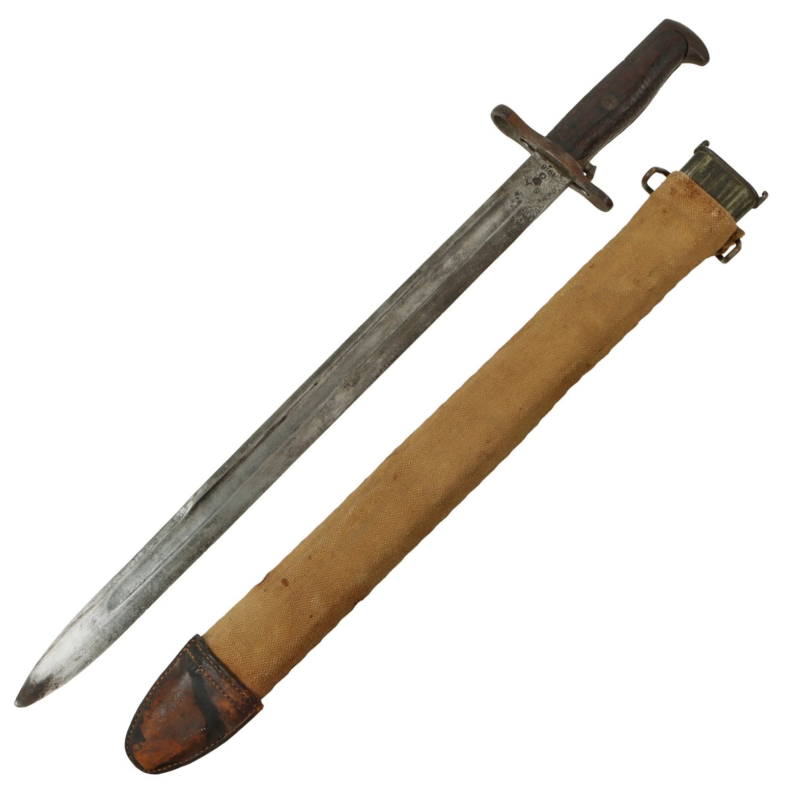 Original U.S. WWI M1905 Springfield Rifle 16" Bayonet by Springfield with M1910 Scabbard - Dated 1918