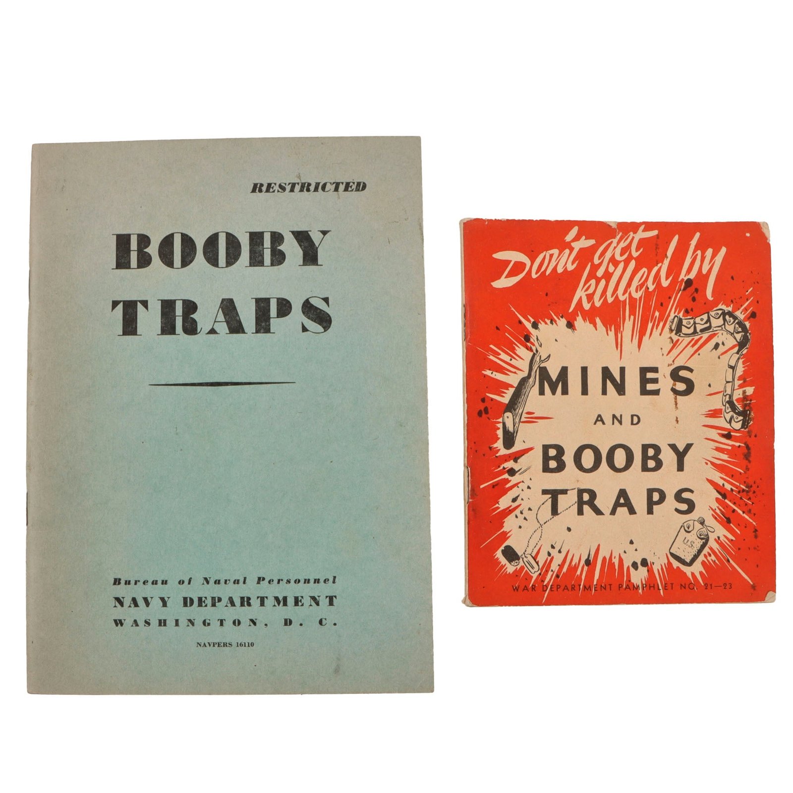 Original U.S. WWII Pair of Mines and Booby Traps War Department & Navy Department Booklets - (2) Items