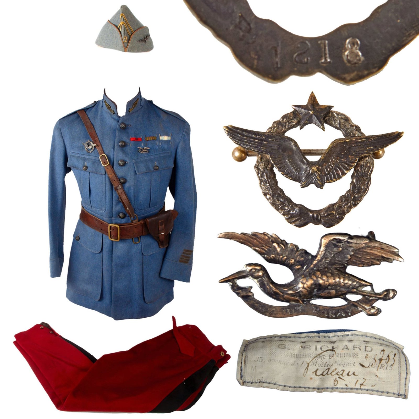 Original French WWI Escadrille 103 Pilot Armée de l'Air French Air Service Twice Wounded Lieutenant Colonel Videau Officer’s Uniform Set - Stork Escadrille N103