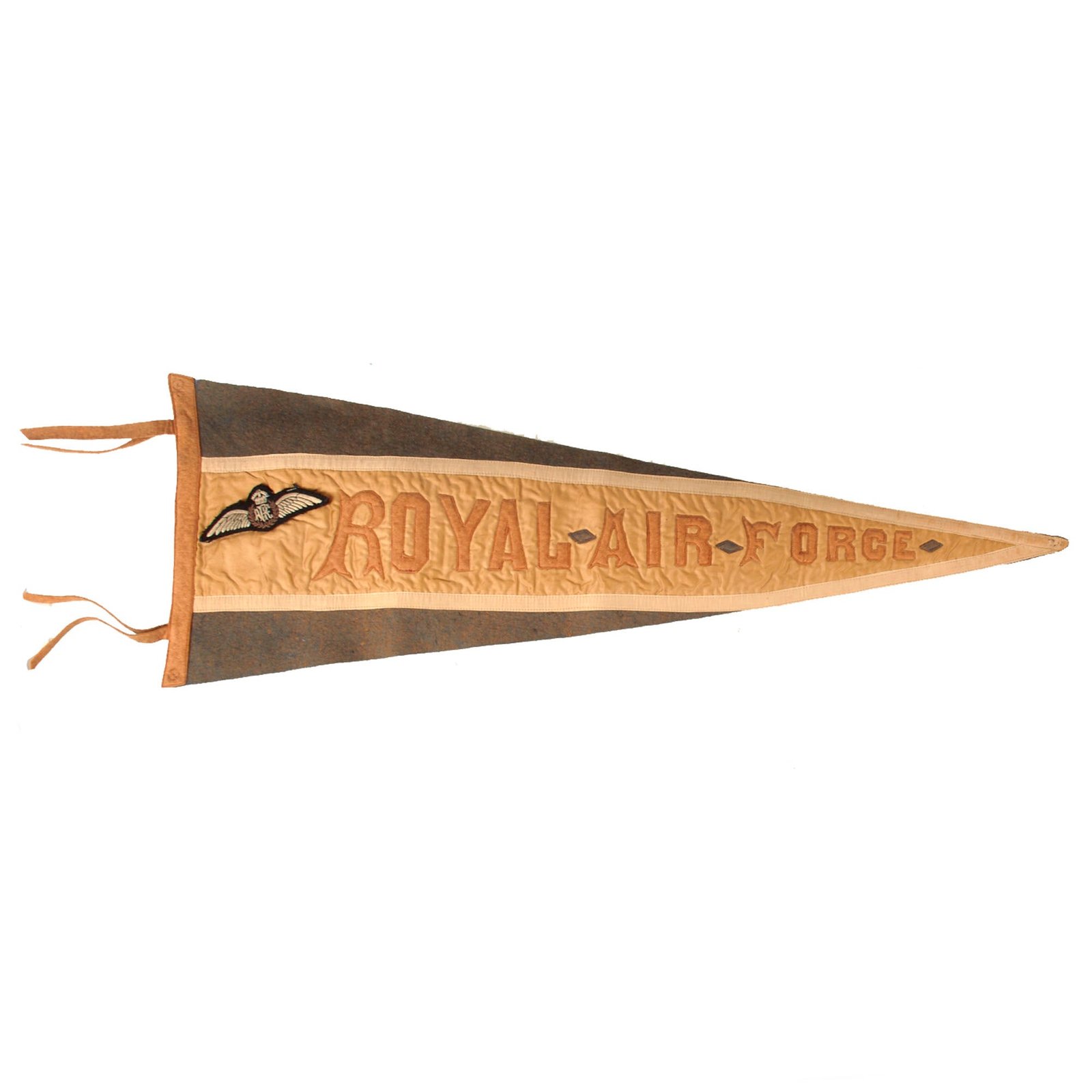 Original British WWI Royal Air Force Pennant with Pinned Early RAF Pilot Wings - 10 ½ x 30”
