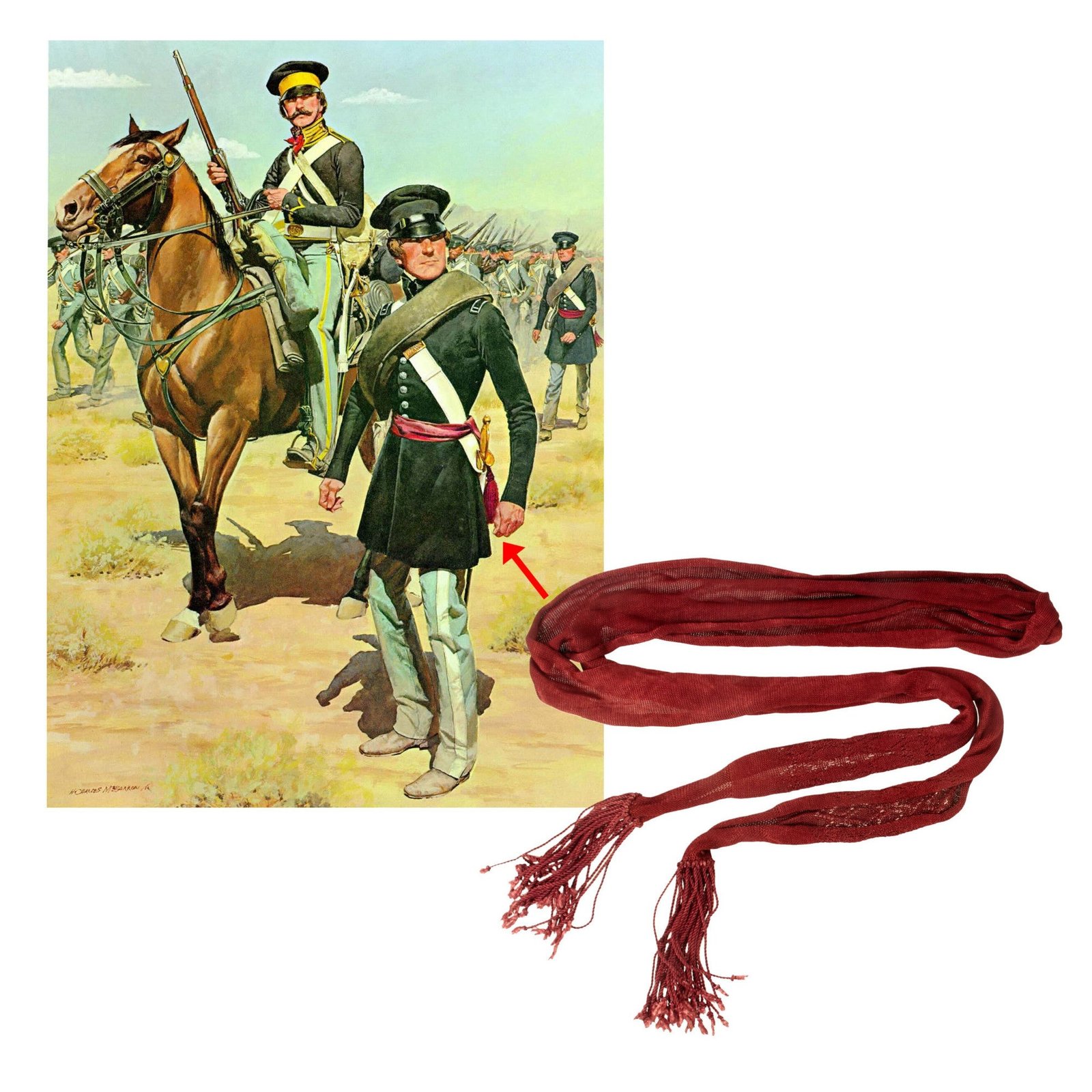 Original U.S. Mexican-American War Era Crimson Artillery Officer’s Silk Sash