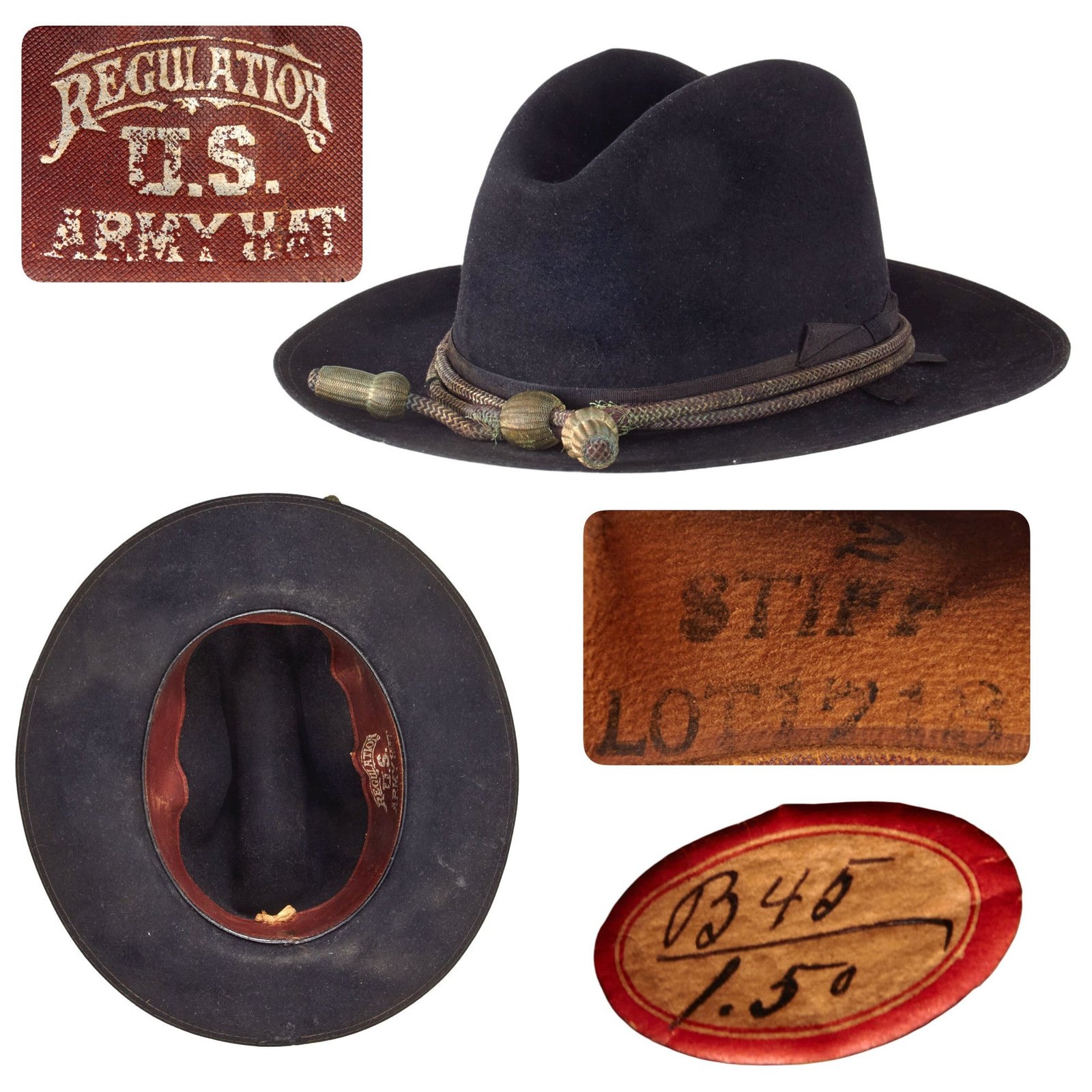 Original U.S. Spanish-American War Philippine Insurrection Officer’s M1883/1889 Campaign Hat with Officer’s Cord and Regulation US Army Markings - Excellent