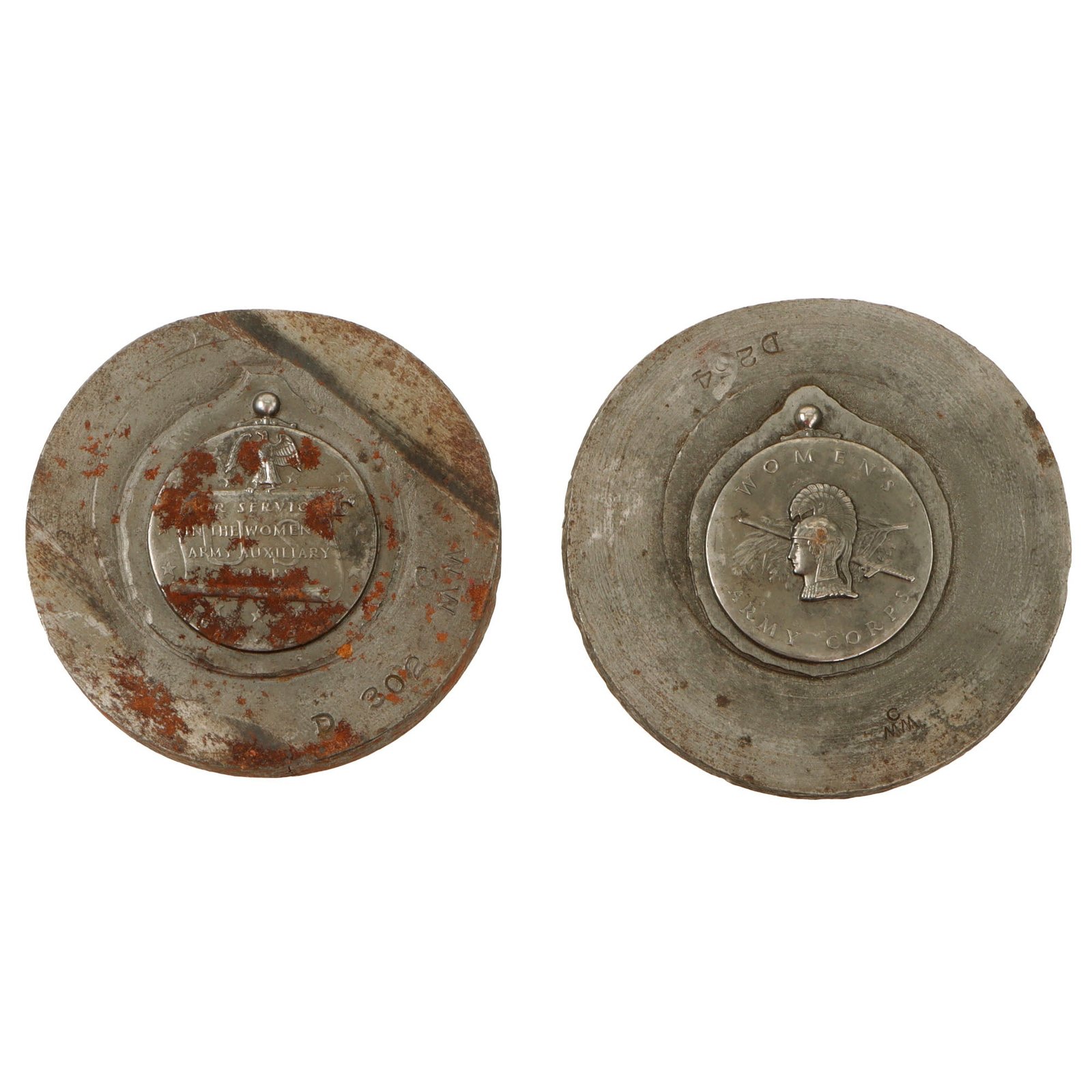 Original U.S. WWII Women's Army Corps Service Medal Die Set - Front and Back