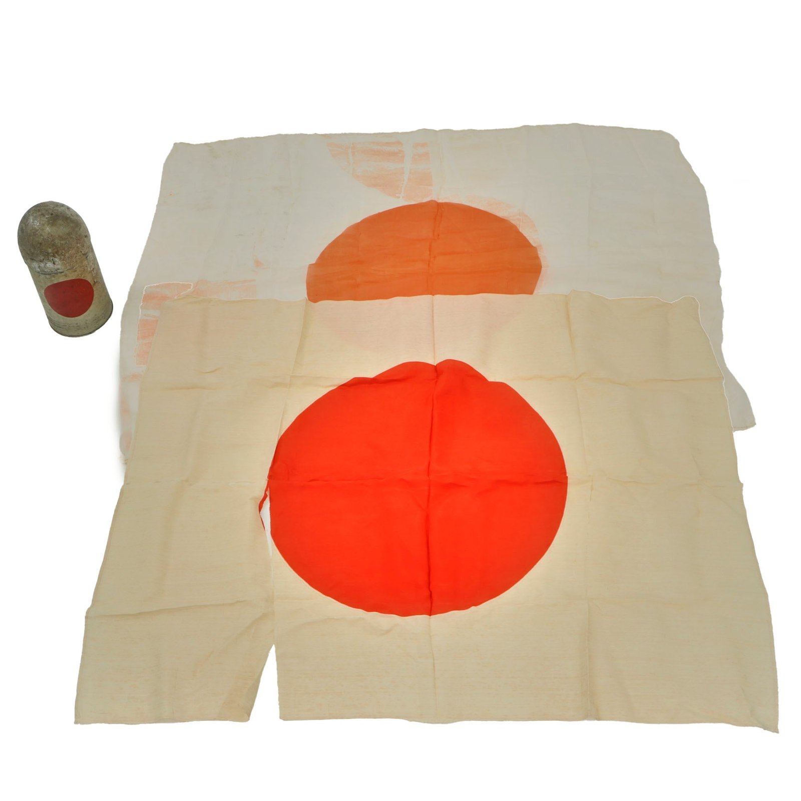 Original WWII Japanese Flag Set in Transit Case - 26 x 35” & 27 x 33”