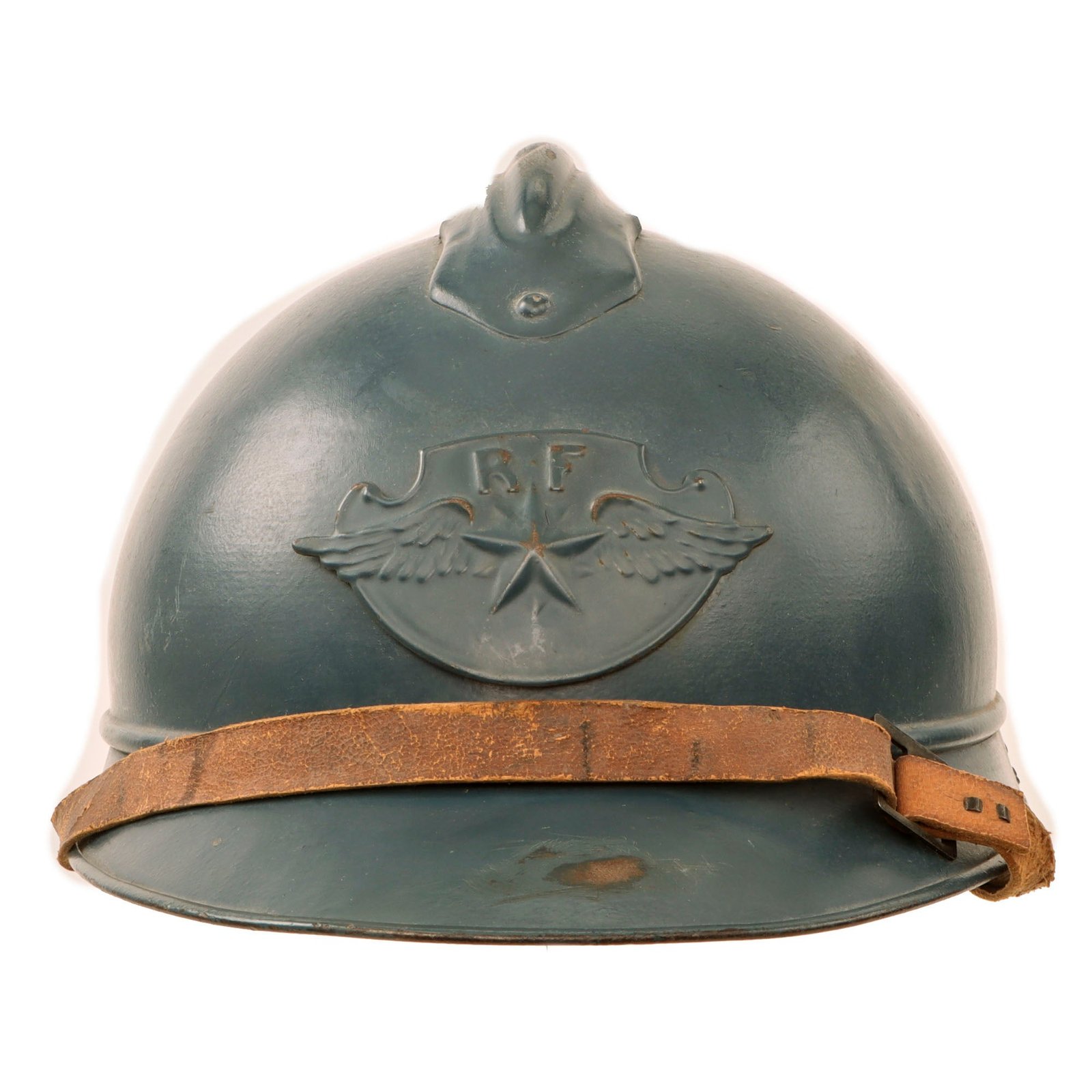 Original French Post-WWI 1920s Issue Model 1915 Air Force Adrian Helmet in Horizon Blue with 2nd Pattern Liner