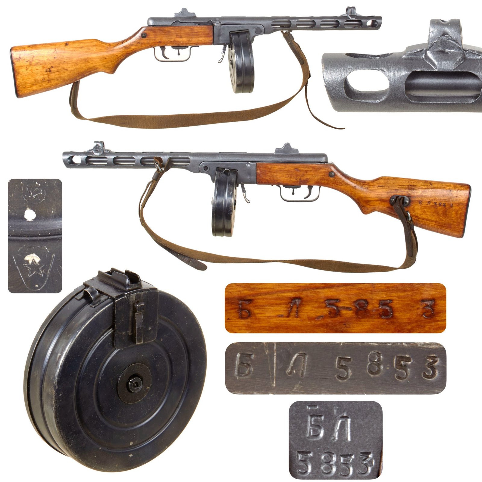 Original Soviet WWII PPSh-41 Aluminum Receiver Display Machine Pistol Serial БЛ 5853 with Drum Magazine and Sling