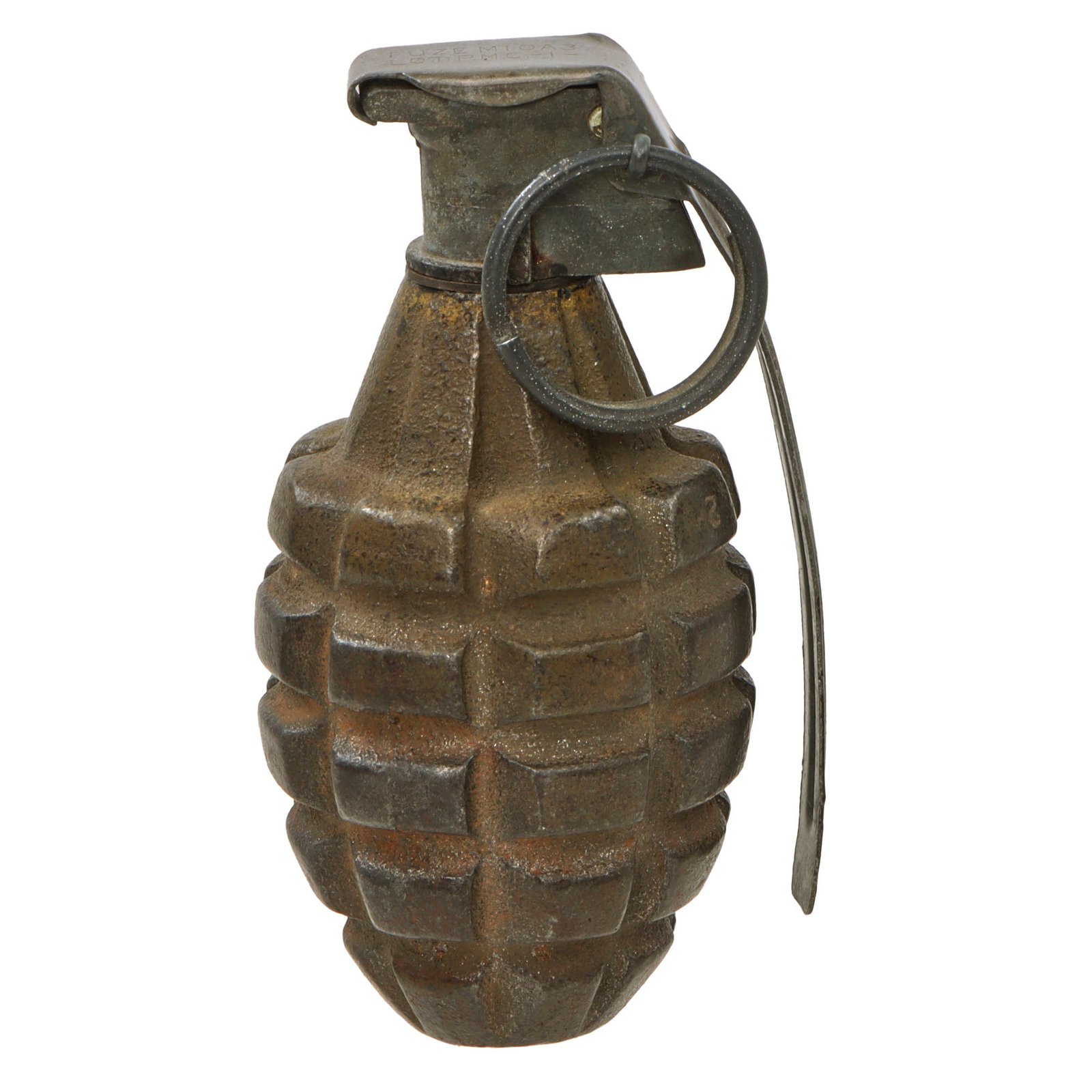 Original U.S. WWII Inert MkII Pineapple Practice Grenade with Yellow Ring & M10A3 Fuze