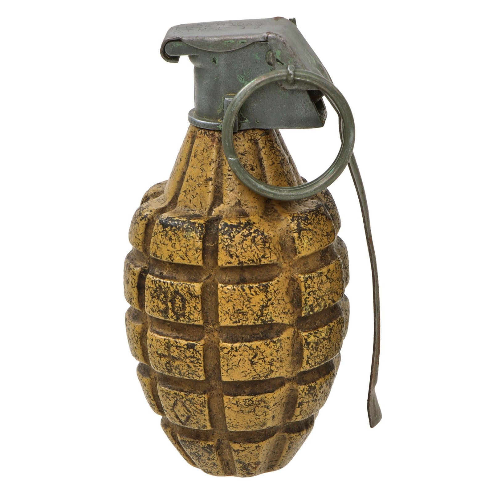 Original U.S. WWII Inert MkII Yellow Early War High Explosive Pineapple Grenade with M10A3 Fuze