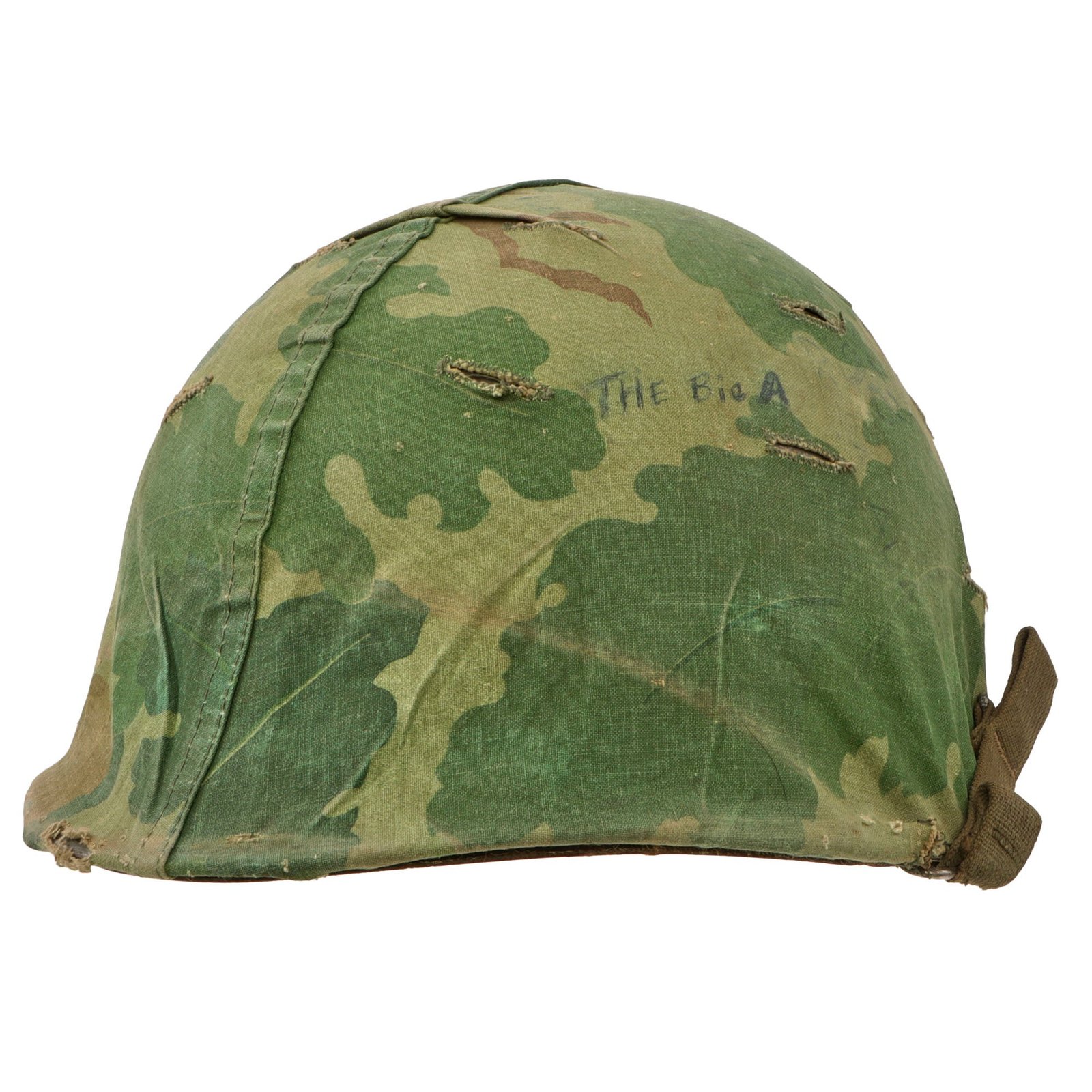 Original U.S. Vietnam War USMC M1 Helmet with Original Graffiti On Mitchell Pattern Camouflage Cover “The Big A”