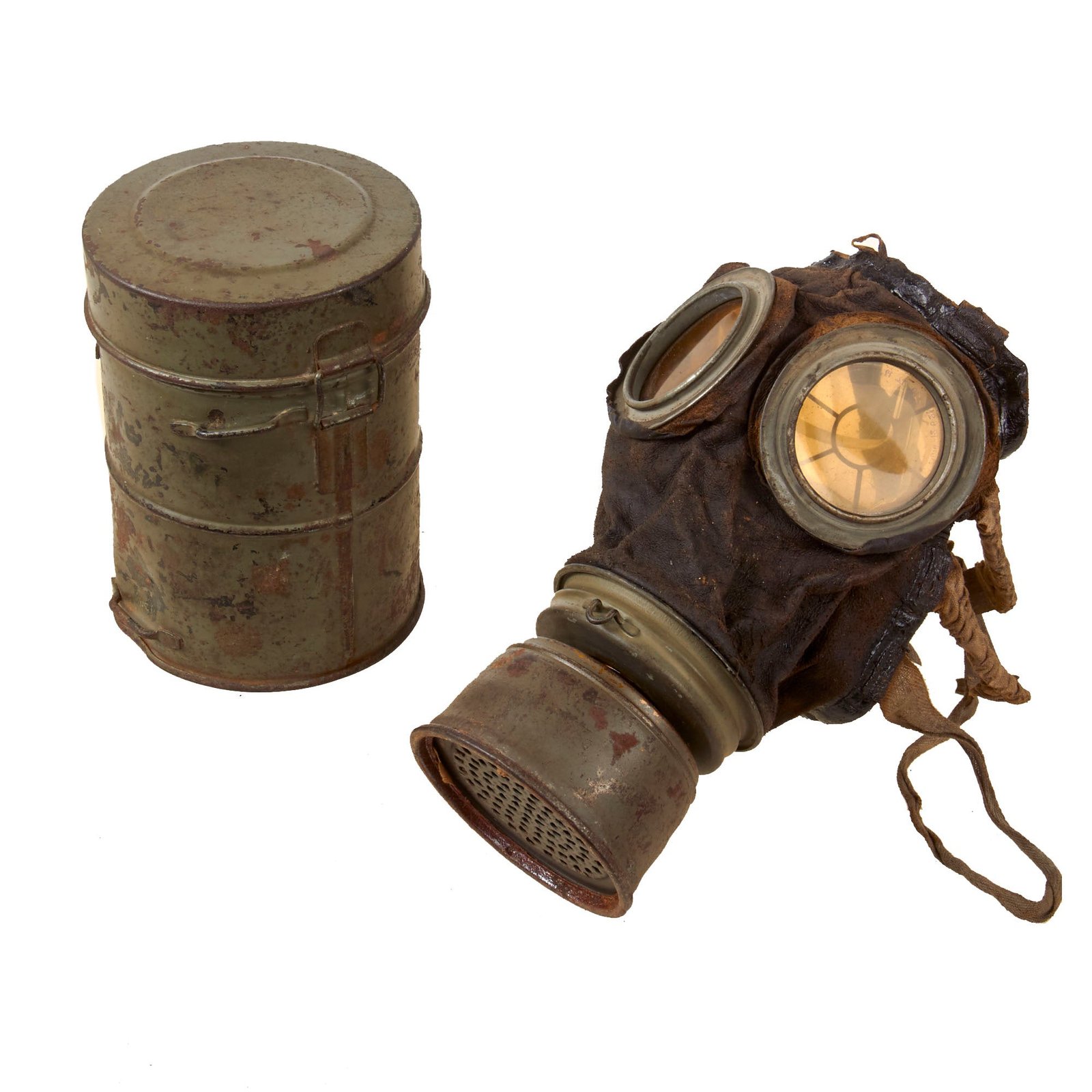 Original Imperial German WWI M1917 Ledermaske Gas Mask with Named Canister & Filter - Dated 1917
