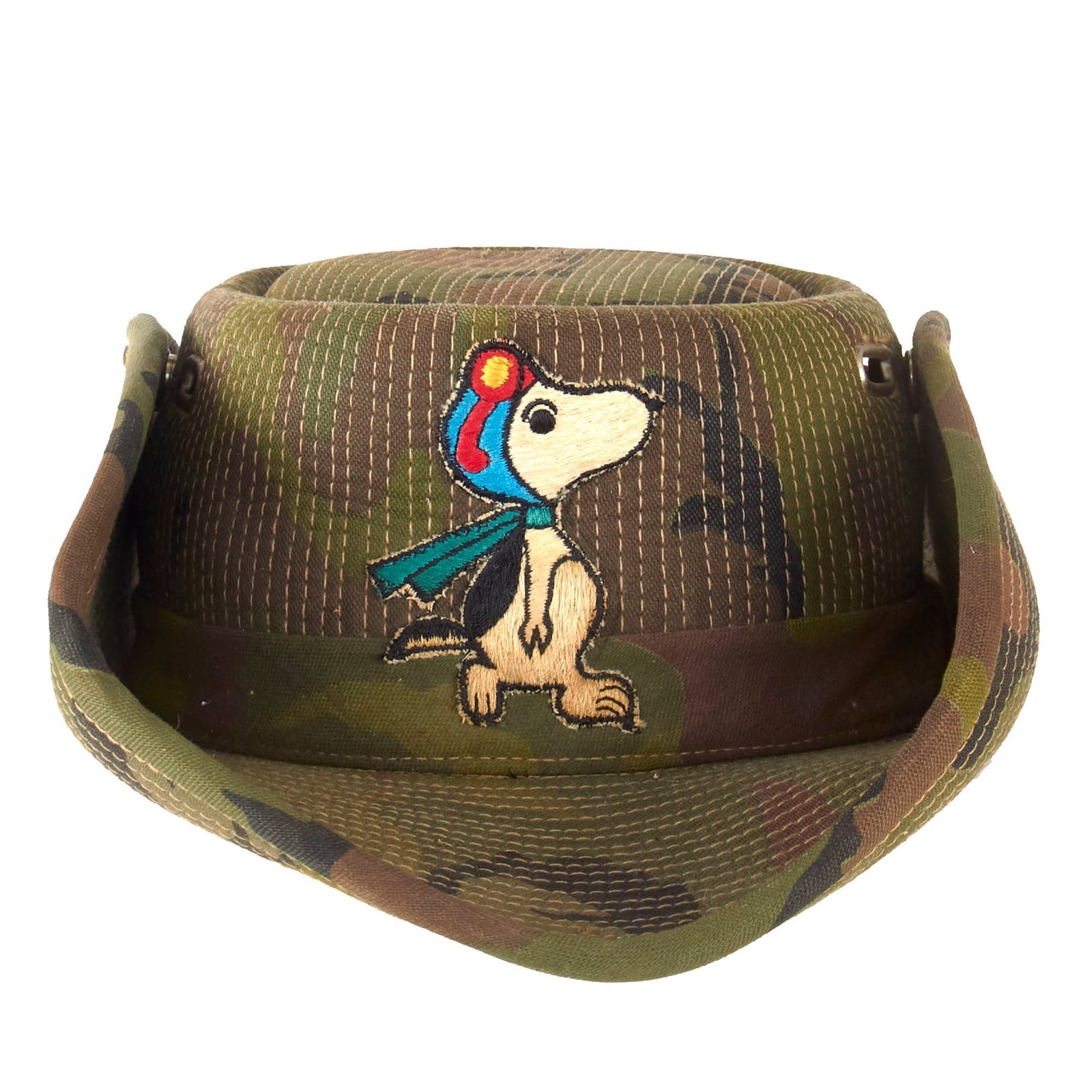 Original U.S. Vietnam War US Army Incountry-Made “Cowboy” Bush Hat with Snoopy & Flag Patch
