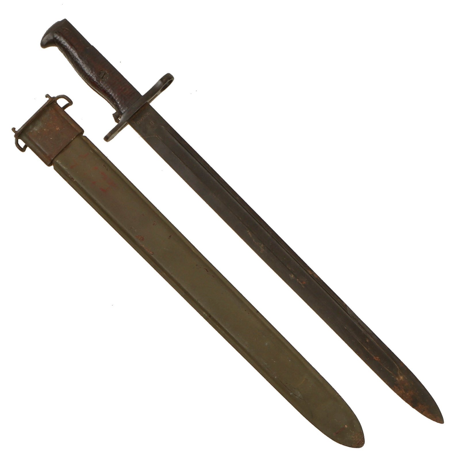 Original U.S. WWI & WWII M1905 Springfield 16 inch Rifle Bayonet Marked S.A. with M3 Scabbard - Dated 1918