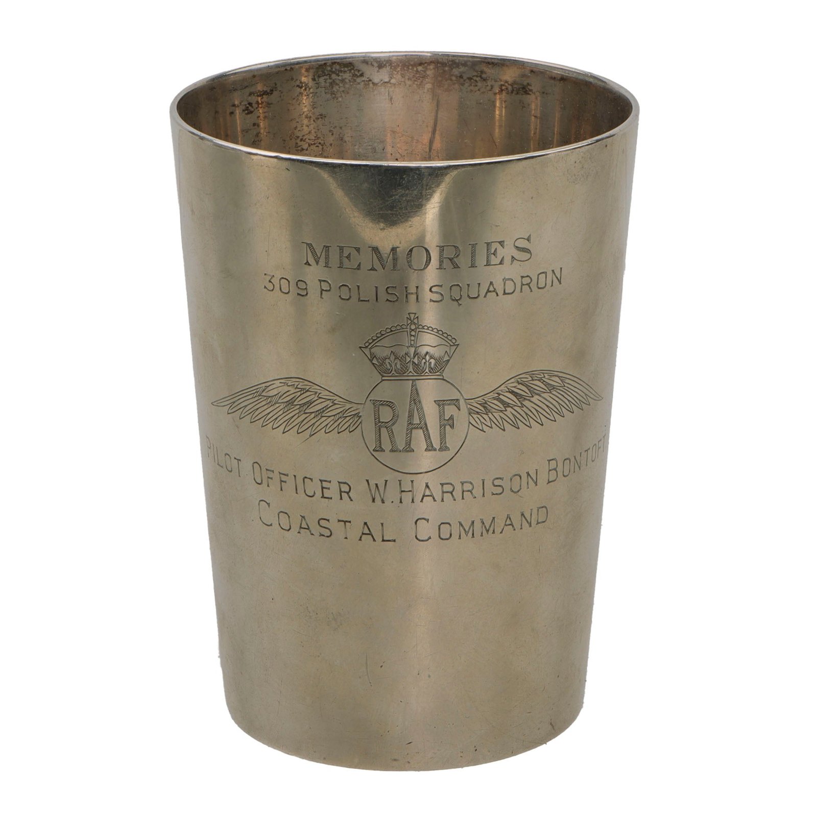 Original Polish British WWII RAF 309th Polish Fighter-Reconnaissance Squadron Sterling Presentation Tankard - Pilot Officer W. Harrison Bontoft, Coastal Command