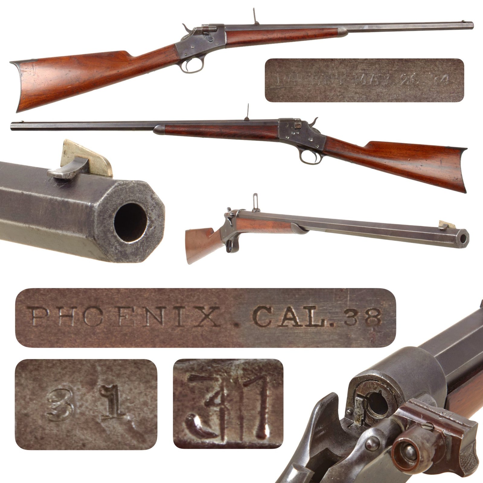 Original U.S. Rare Early Whitney Phoenix Single Shot Rotating Breech .38cal Centerfire Sporting Rifle - Matching Serial 31