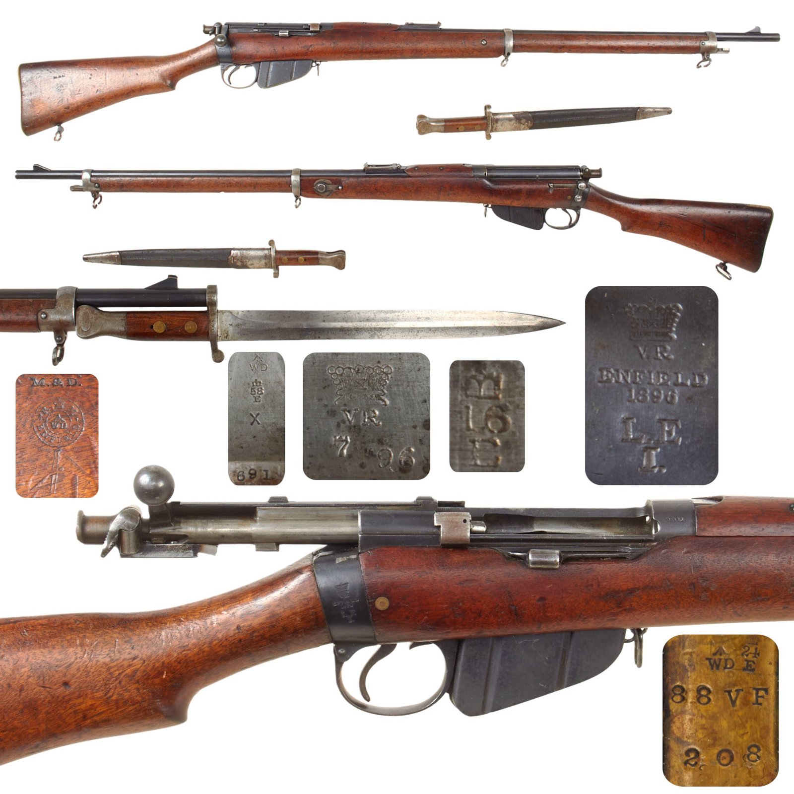 Original Antique British "Long" Magazine Lee-Enfield MLE MkI .303 Rifle Serial 9011 by RSAF Enfield with P-1888 Bayonet and Scabbard - Dated 1896