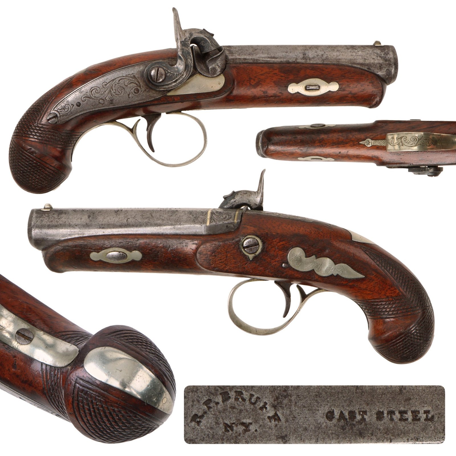 Original U.S. Civil War Era Silver Mounted "Philadelphia Deringer" Style Rifled Pocket Percussion Pistol by R.P. Bruff - circa 1860