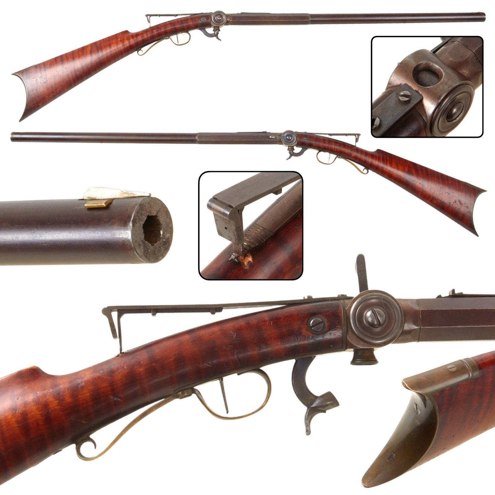 Original U.S. Civil War Era New England Under Hammer Turret Breech Percussion Target Rifle with Flame Maple Half Stock - circa 1855