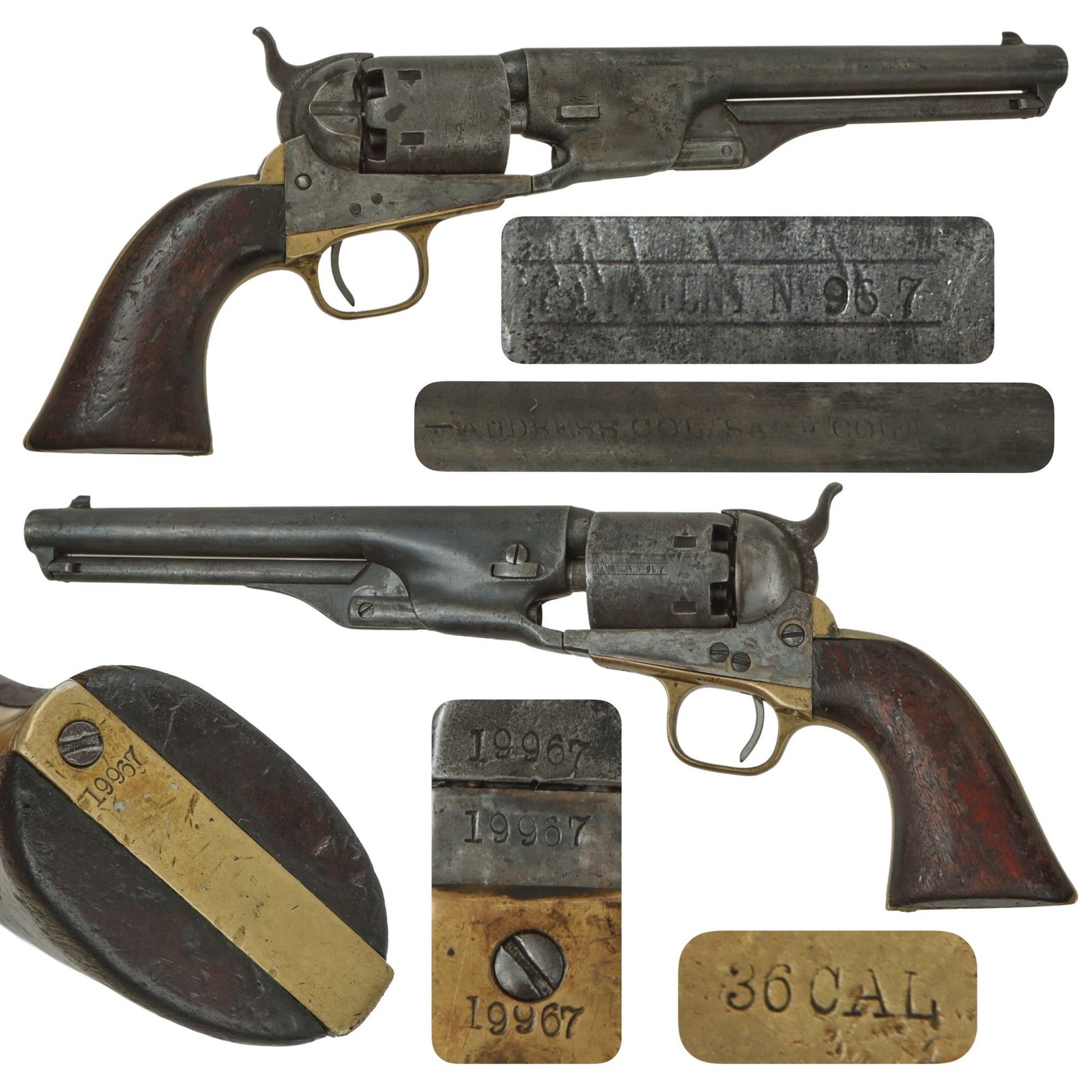 Original U.S. Civil War Colt Model 1861 Navy .36cal Percussion Revolver Made in 1864 - Serial No. 19967