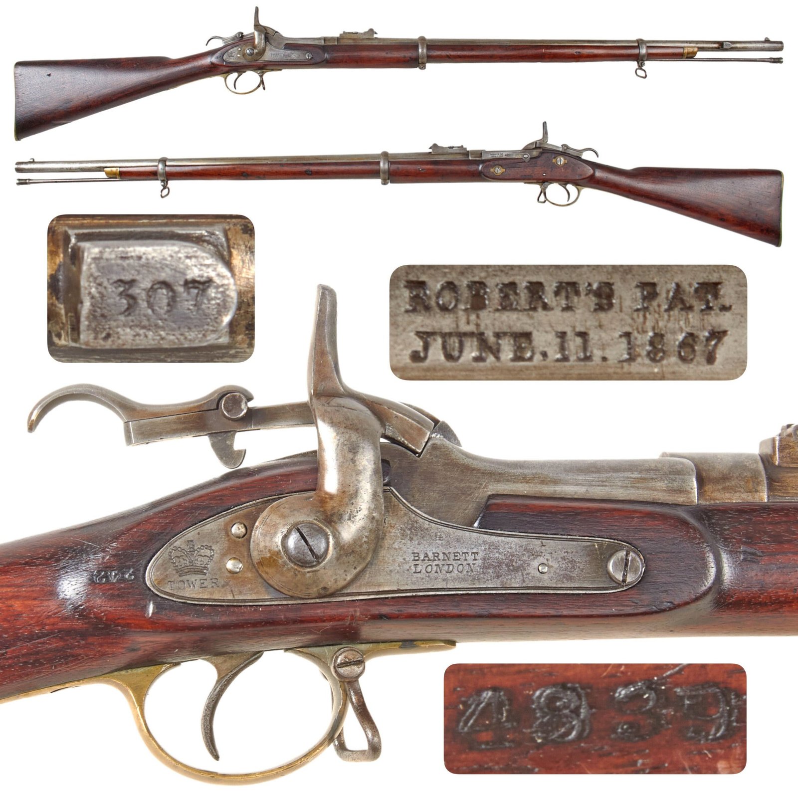 Original British Enfield Two Band Short Rifle by Barnett Converted to Robert's Patent 1867 Breechloader