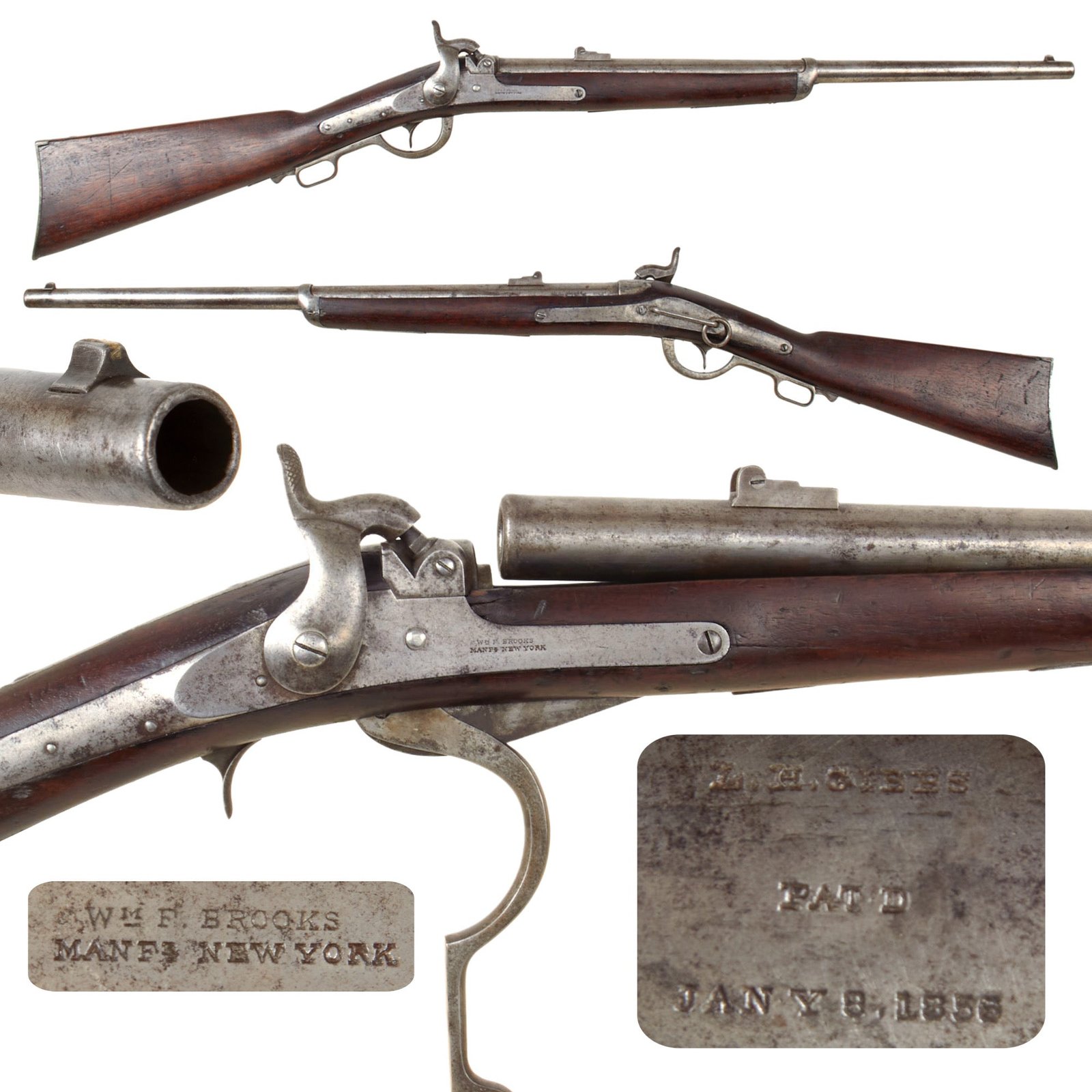 Original U.S. Civil War Scarce L.H. Gibbs 1856 Patent Breech Loading Saddle Ring Carbine by W.F. Brooks - Only 1,052 Delivered