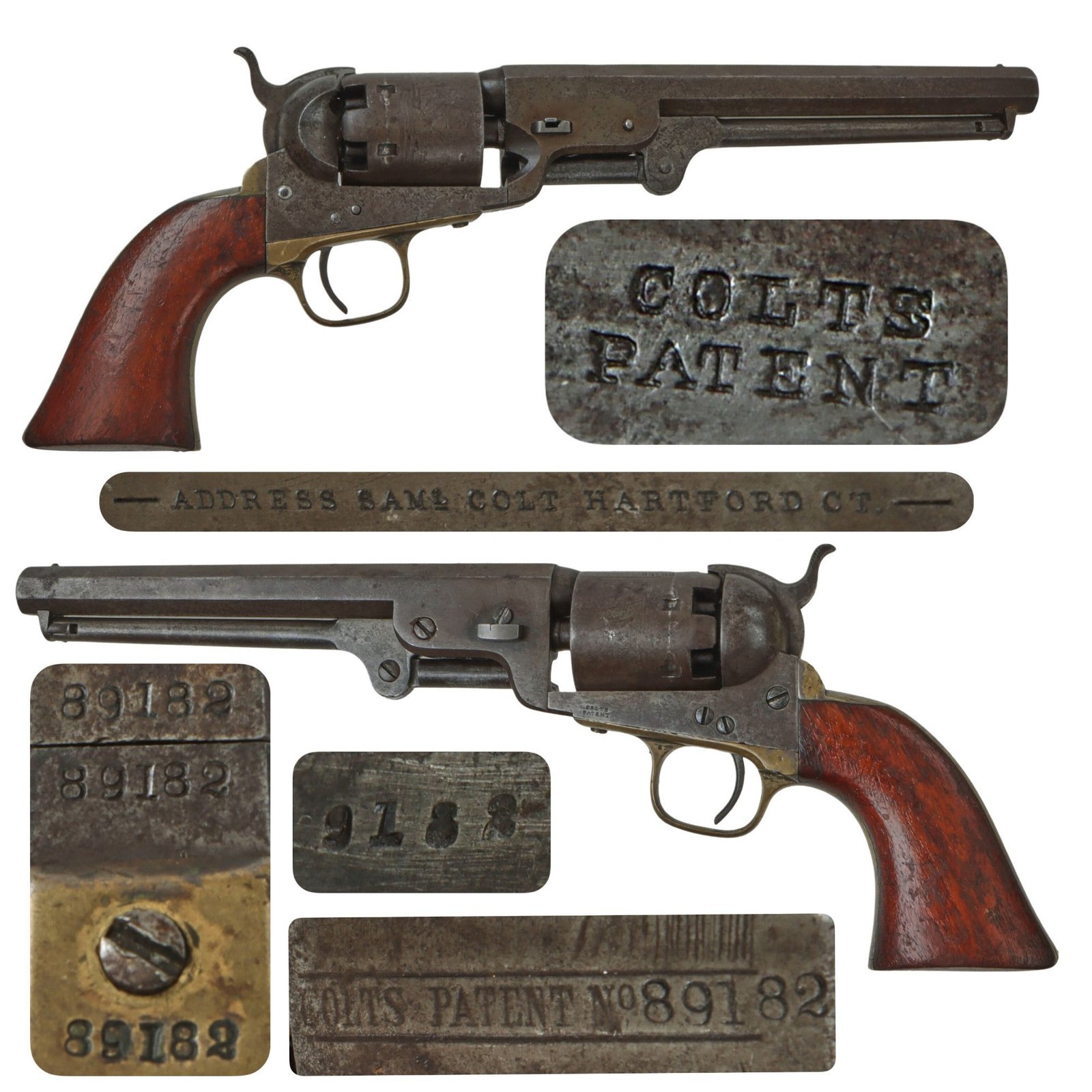Original U.S. Civil War Colt Model 1851 Navy .36cal Percussion Revolver with Hartford Address and Cylinder Scene Made in 1858 - Serial 89182