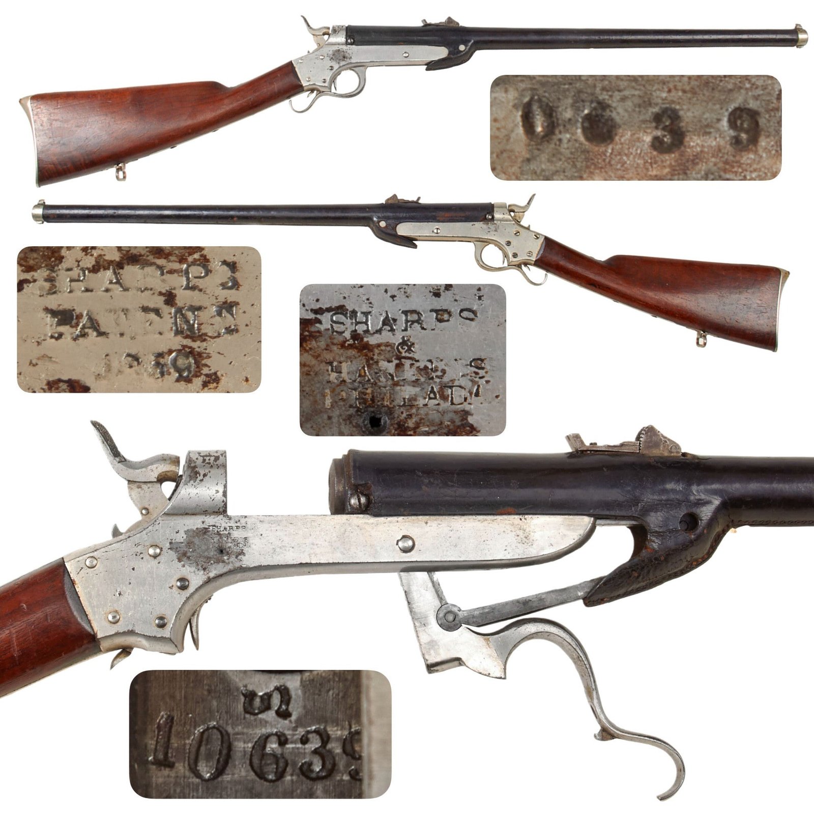 Original U.S. Civil War Sharps & Hankins Nickel Plated Model 1862 Sliding Breech Naval Carbine with Leather Cover - Serial 10639