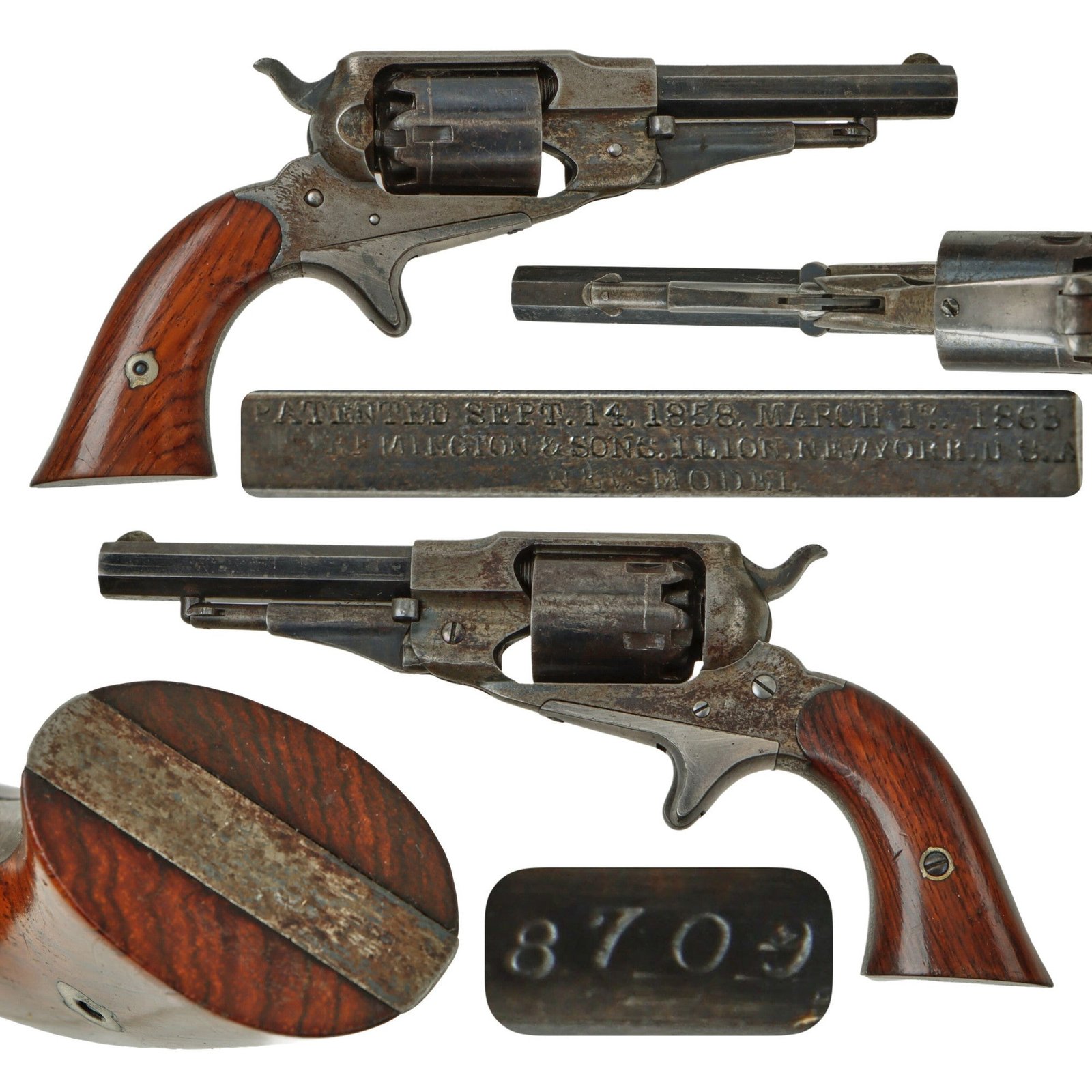 Original U.S. Civil War Era Remington .31cal New Model 1863 Pocket Percussion Revolver - Serial 8709