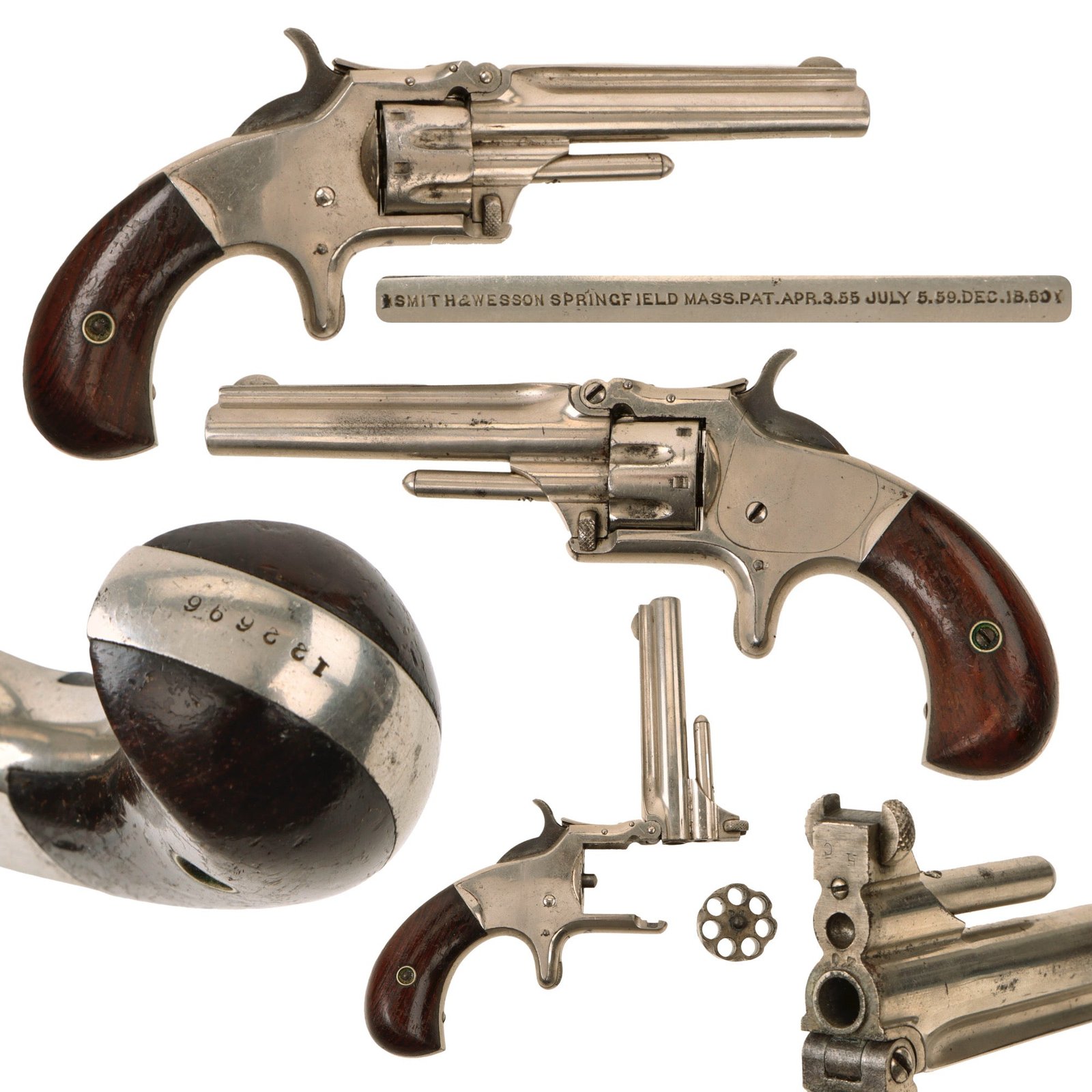 Original U.S. Antique Smith & Wesson Nickel Plated Model 1 3rd Issue Revolver in .22 Short - Matching Serial 122696