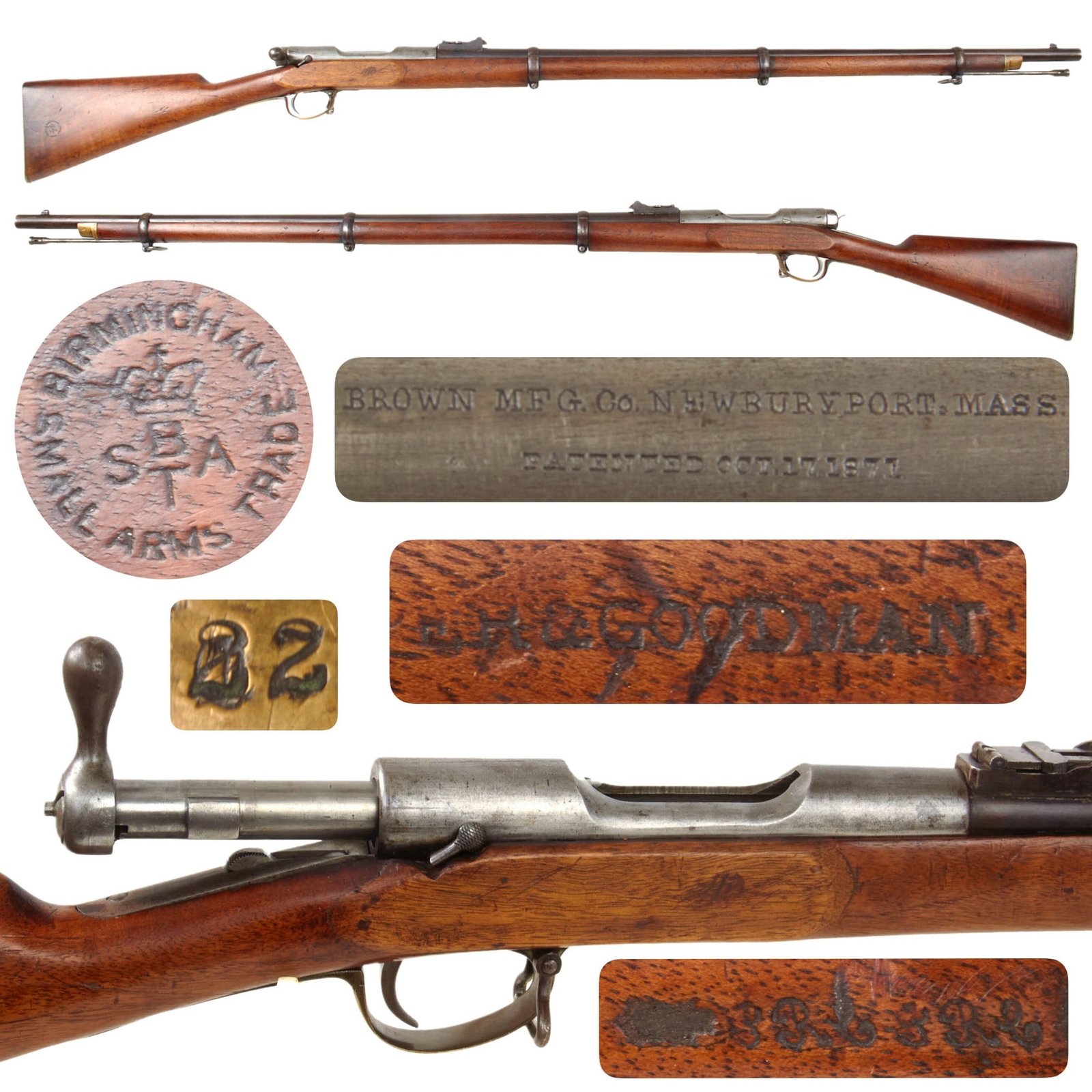 Original U.S. Brown Mfg Co. Merrill-Patent M-1871 Bolt-Action Rifle with British Birmingham Small Arms Trade Markings - circa 1872