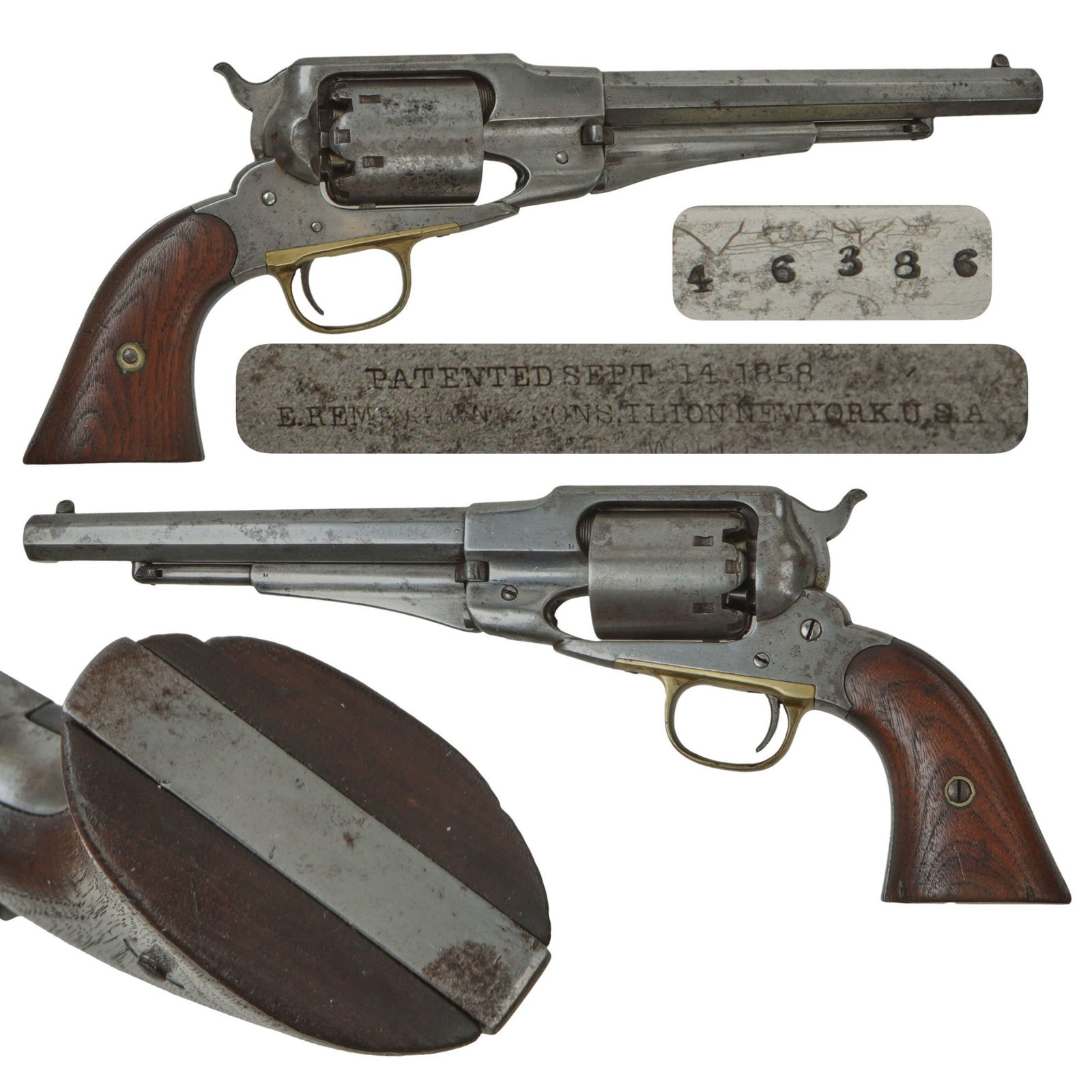 Original U.S. Civil War Remington New Model 1863 Army .44cal Percussion Revolver - Serial 46386