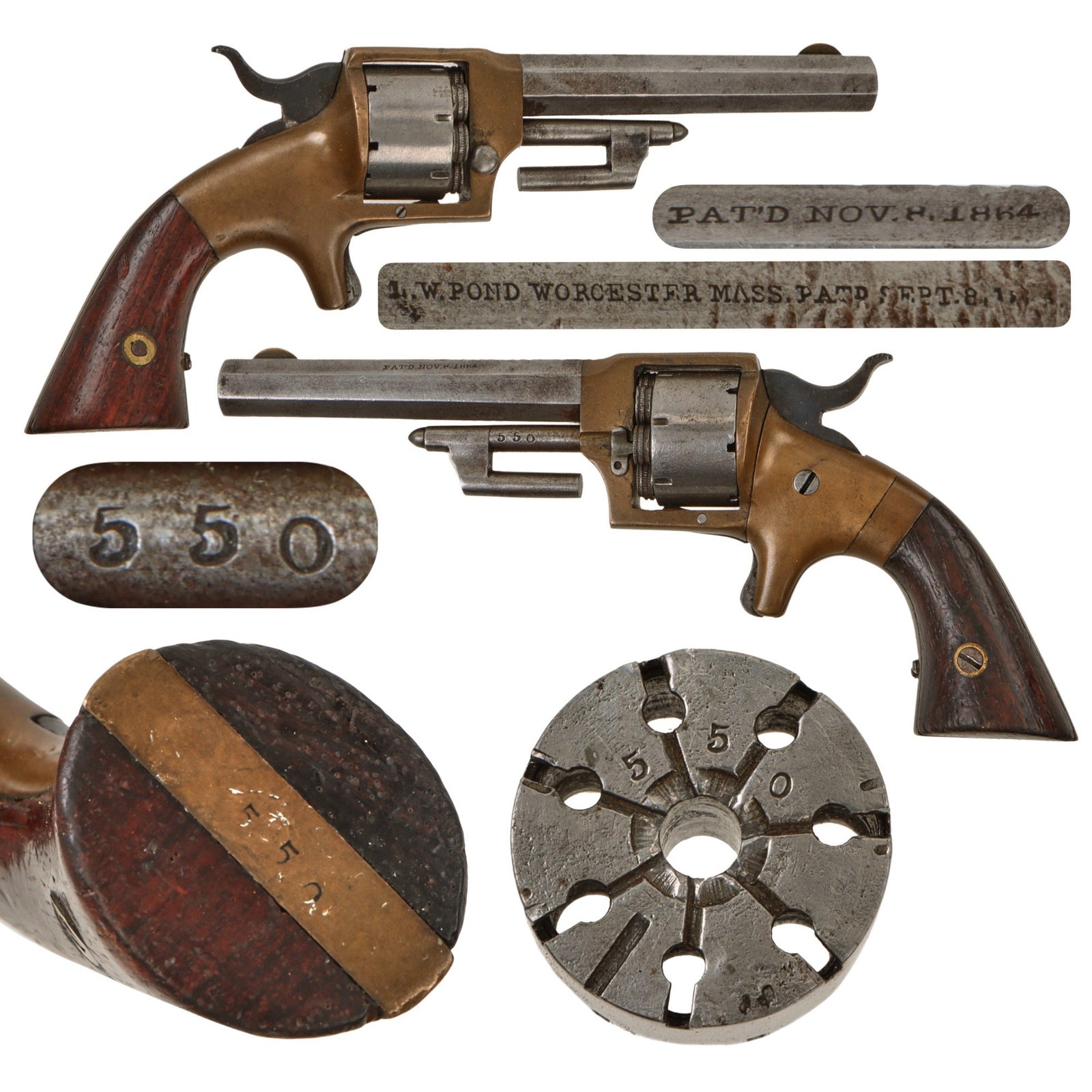Original U.S. Civil War Era Lucius W. Pond Front Loading Revolver .22cal Revolver with Removable Chambers - Serial 550