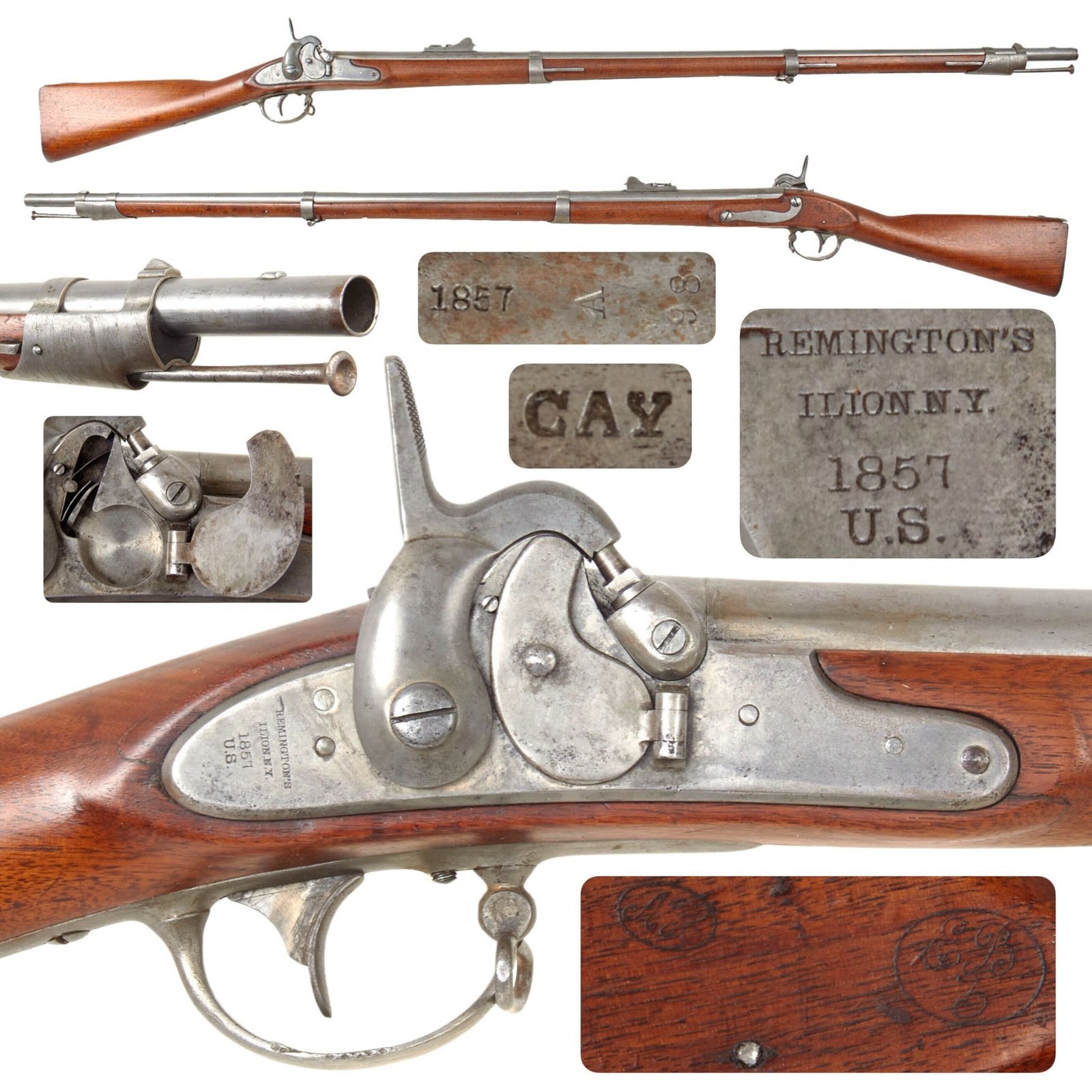 Original U.S. Civil War Remington-Maynard Tape Primer Percussion Converted M1835 Rifled Musket - dated 1857
