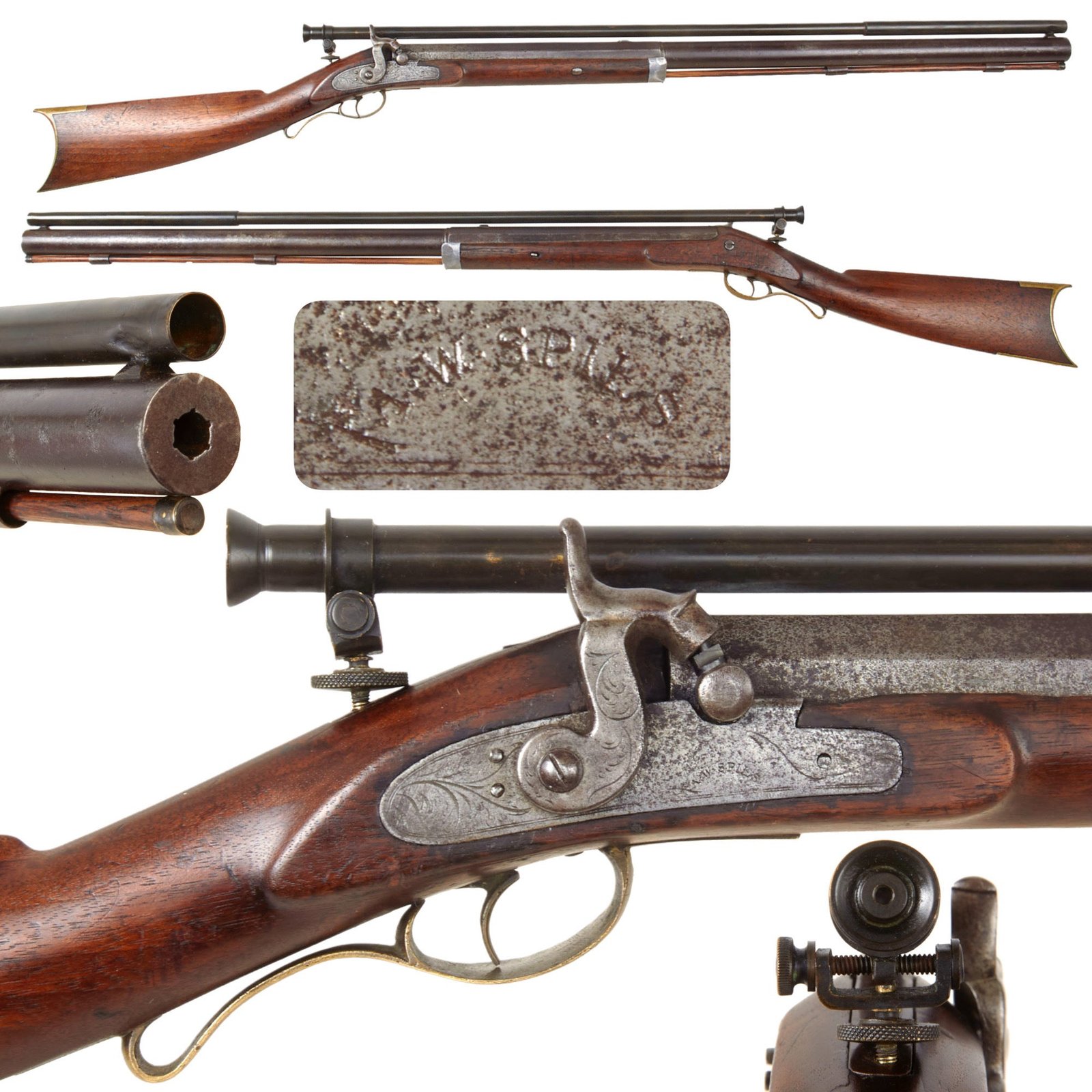 Original U.S. Civil War Era Half Stocked Percussion Heavy Barrel Target Rifle with A.W. Spies Lock and Long Range Tube Sight - circa 1850