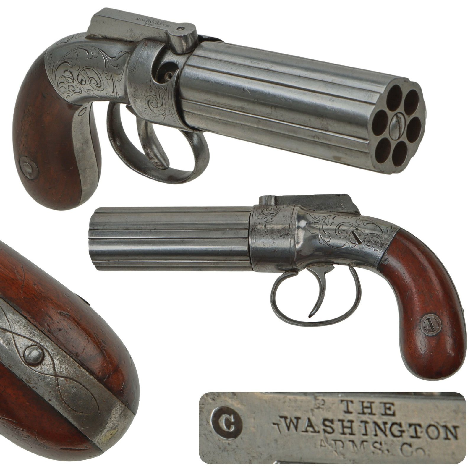 Original U.S. .32cal Double Action Percussion Pepperbox Revolver by The Washington Arm Co. Serial 3274 - Circa 1856