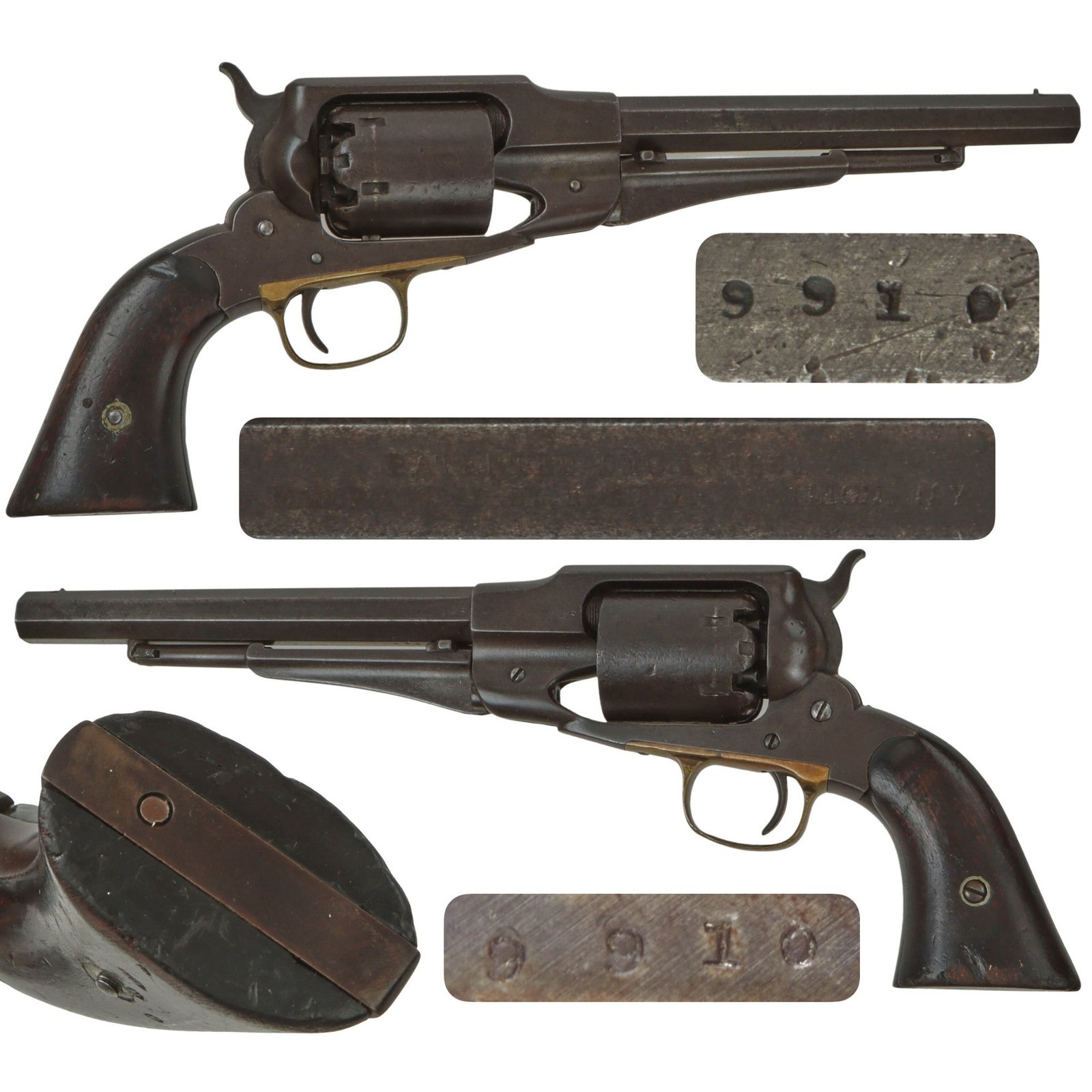 Original U.S. Civil War Remington .44cal "Old Model" 1861 Army Percussion Revolver with Hollow Rammer - Serial 9910