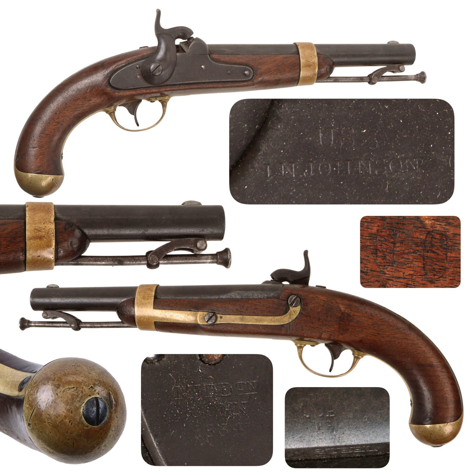 Original U.S. Civil War Era M-1842 Cavalry Percussion Pistol by I.N. Johnson - dated 1854