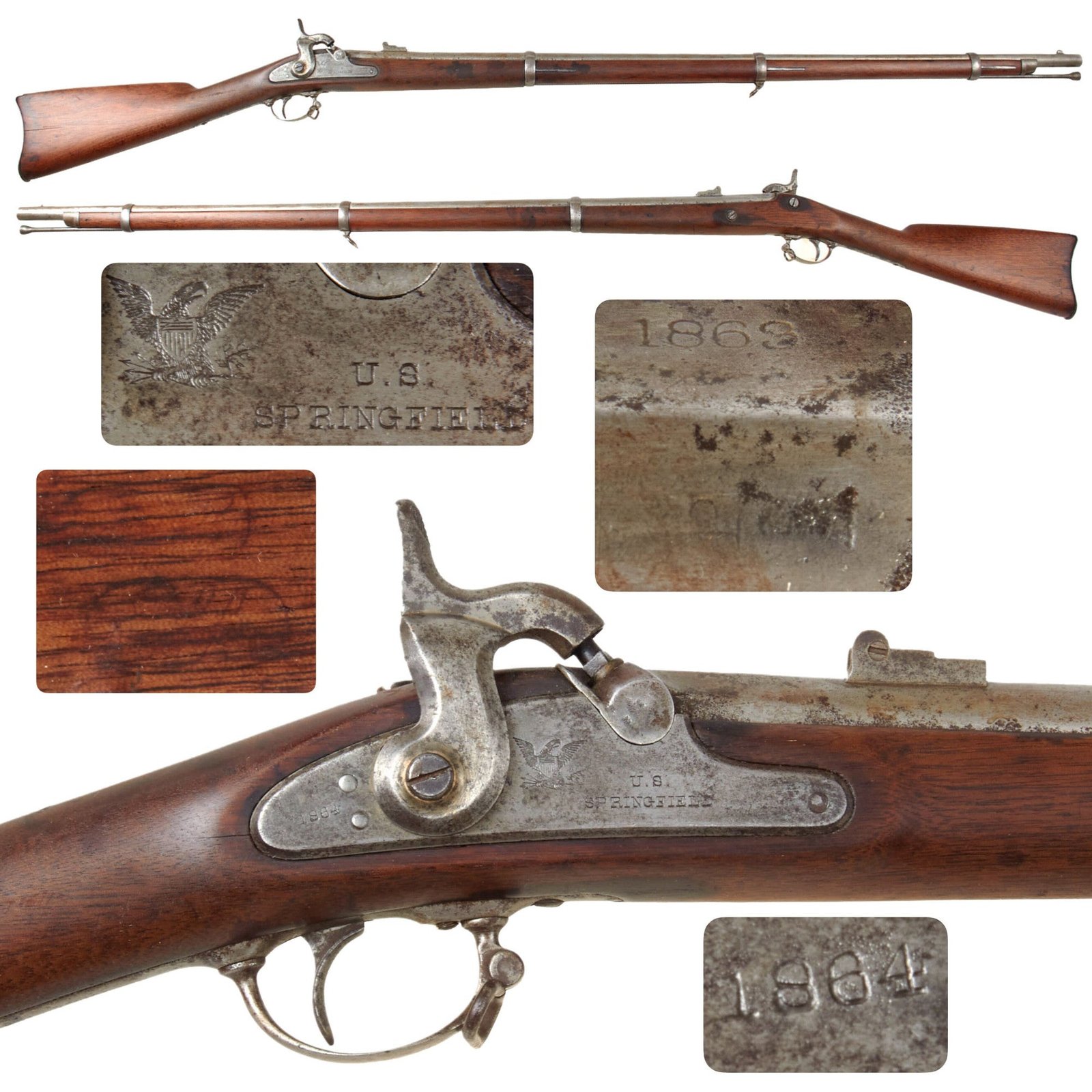Original U.S. Civil War Springfield Model 1863 Transitional Type Rifled Musket by Springfield Armory - dated 1864