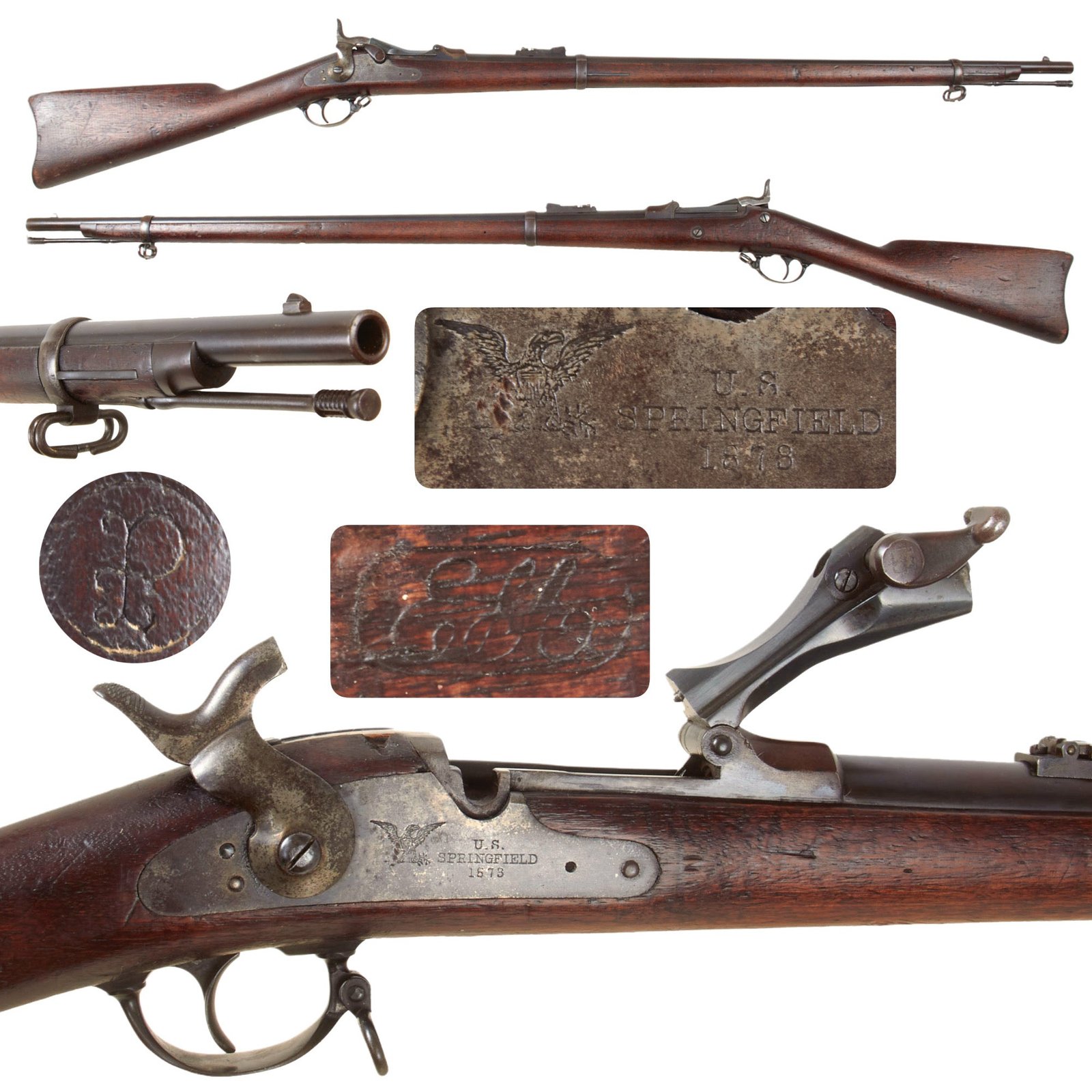 Original U.S. Early Springfield Trapdoor Model 1873 Rifle Made in 1874 with Early Long Wrist, Stepped Rear Sight, and Cleaning Rod - Serial 32005