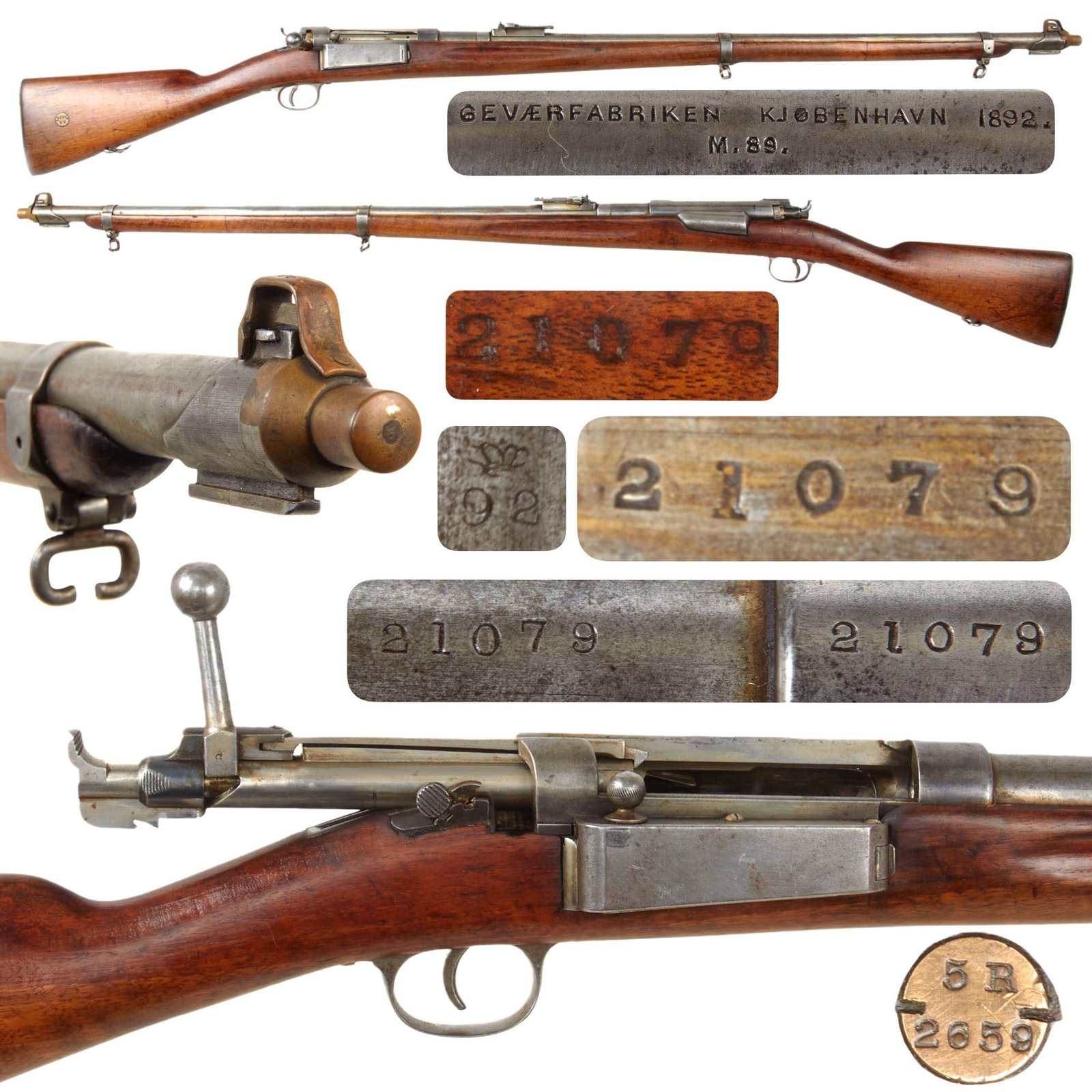 Original Danish Krag–Jørgensen Gevær M/89 Infantry Rifle Dated 1892 with Duffle Cut Stock - Serial 21079