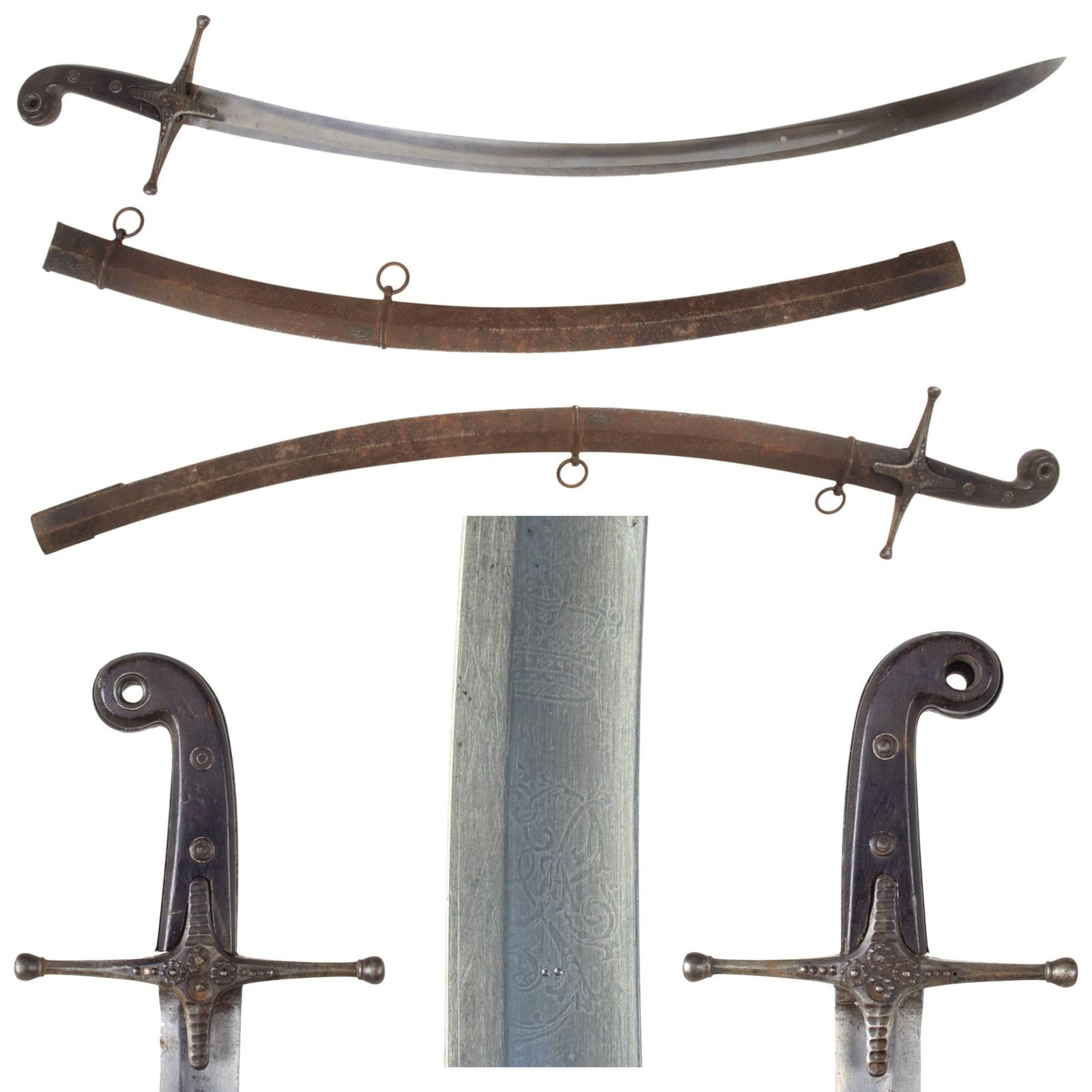 Original British Crimean War Era Pattern 1831 Officer’s Mameluke Sword with Scabbard & Etched Queen Victoria Cypher