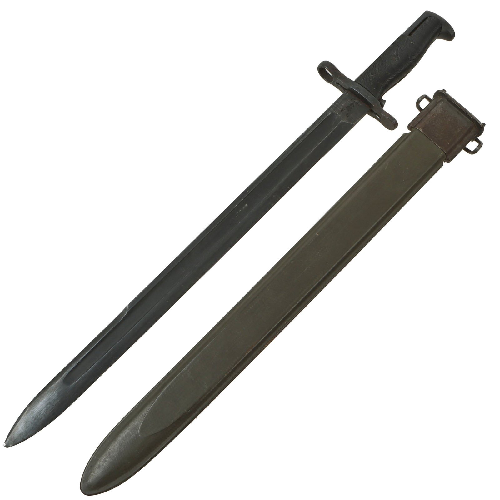 Original U.S. WWI & WWII M1905 Springfield 16 inch Rifle Bayonet Marked S.A. with M3 Scabbard - Dated 1918