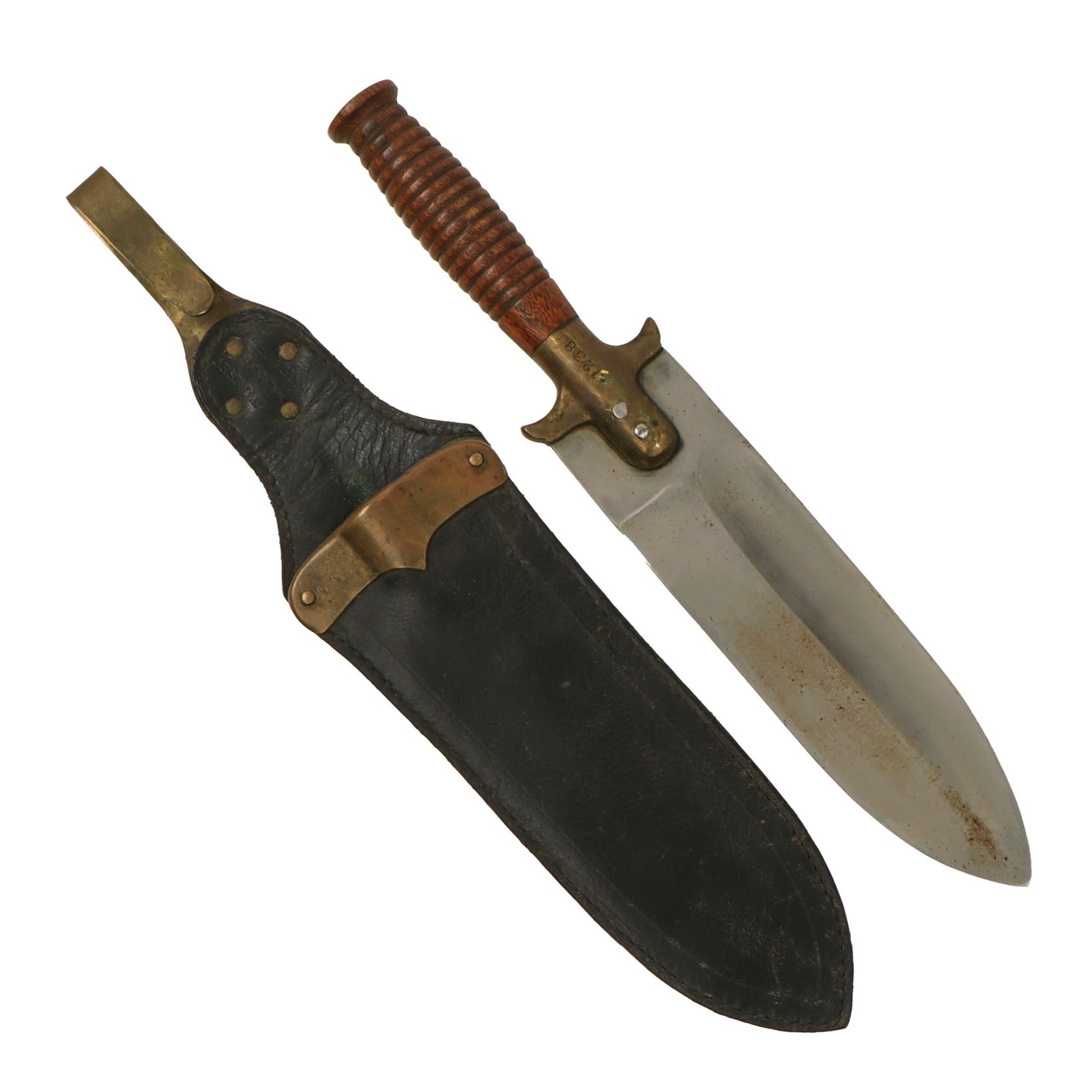 Original U.S. Spanish-American War Era Army Model 1880 Hunting Knife by Springfield Armory with Leather Sheath Marked to Watervliet Arsenal