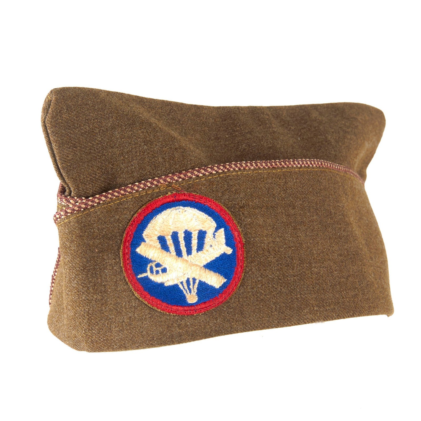 Original U.S. WWII Airborne Enlisted Laundry Number-Marked Garrison Cap with Artillery Piping & Paratrooper / Glider Patch - Size 6 ⅞
