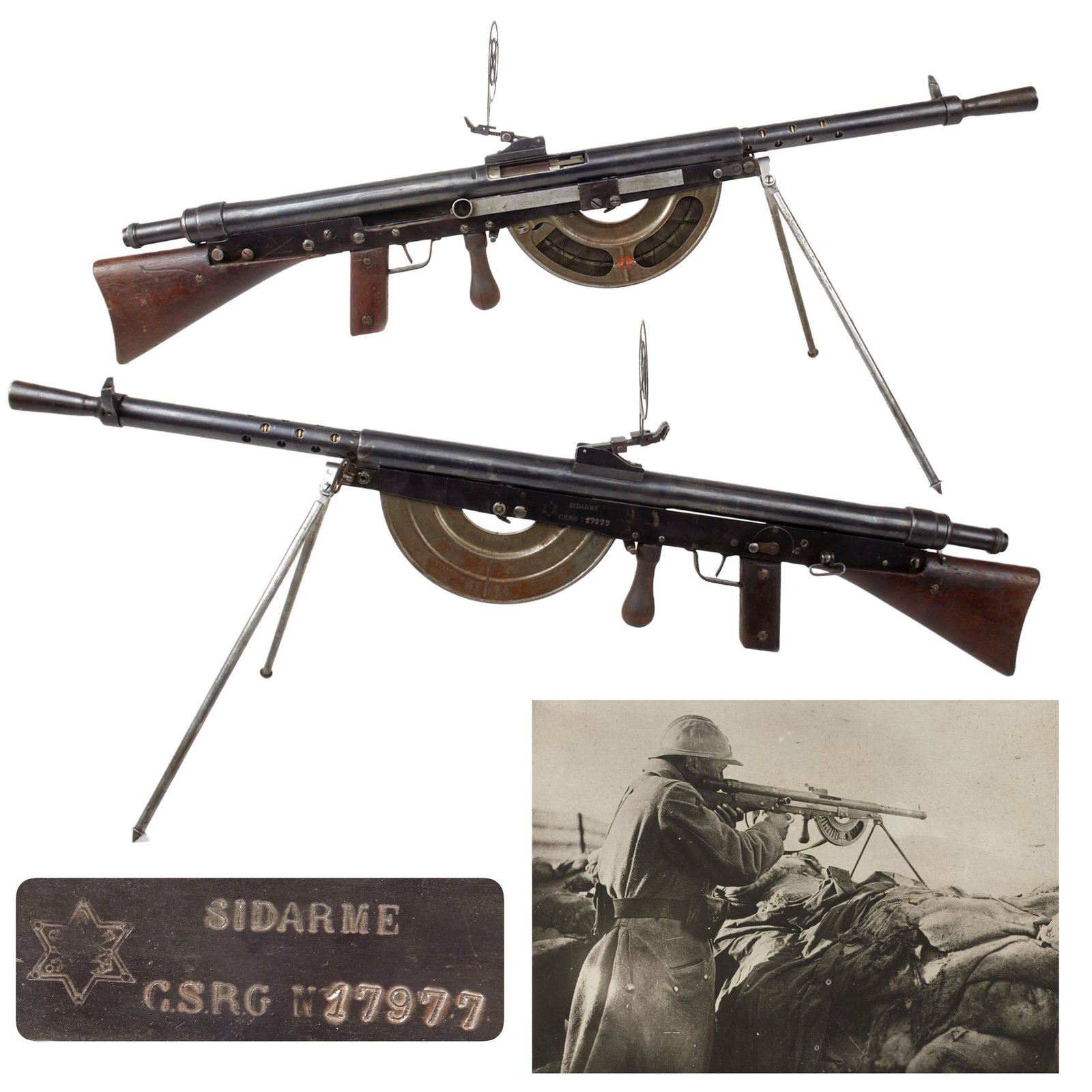 Original French WWI Fusil-Mitrailleur Modèle 1915 CSRG Chauchat Display LMG with Magazine & Anti-Aircraft Sight - Serial No. 17977